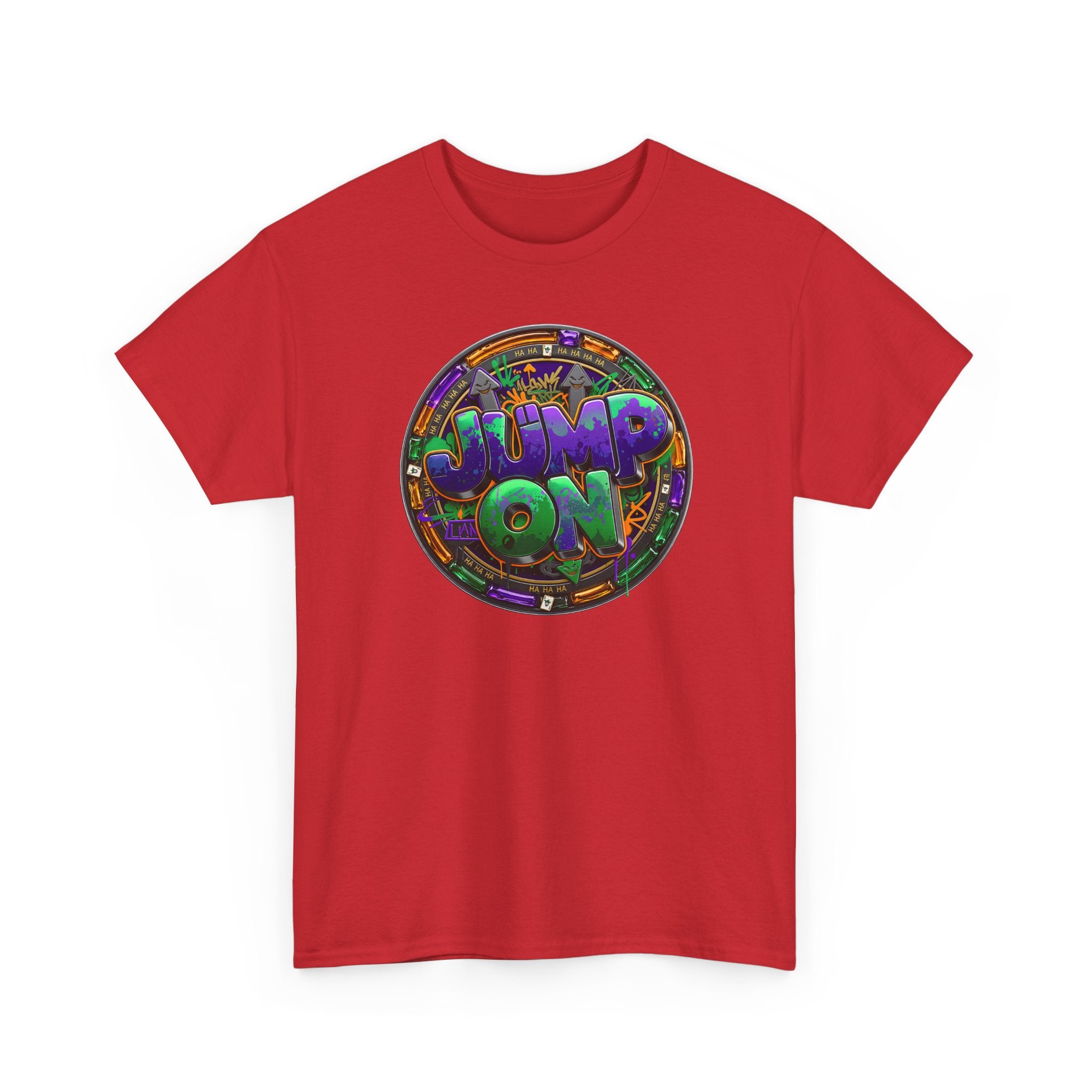 " Jump On" Circle Graphic Tee — Retro Neon Streetwear T-Shirt