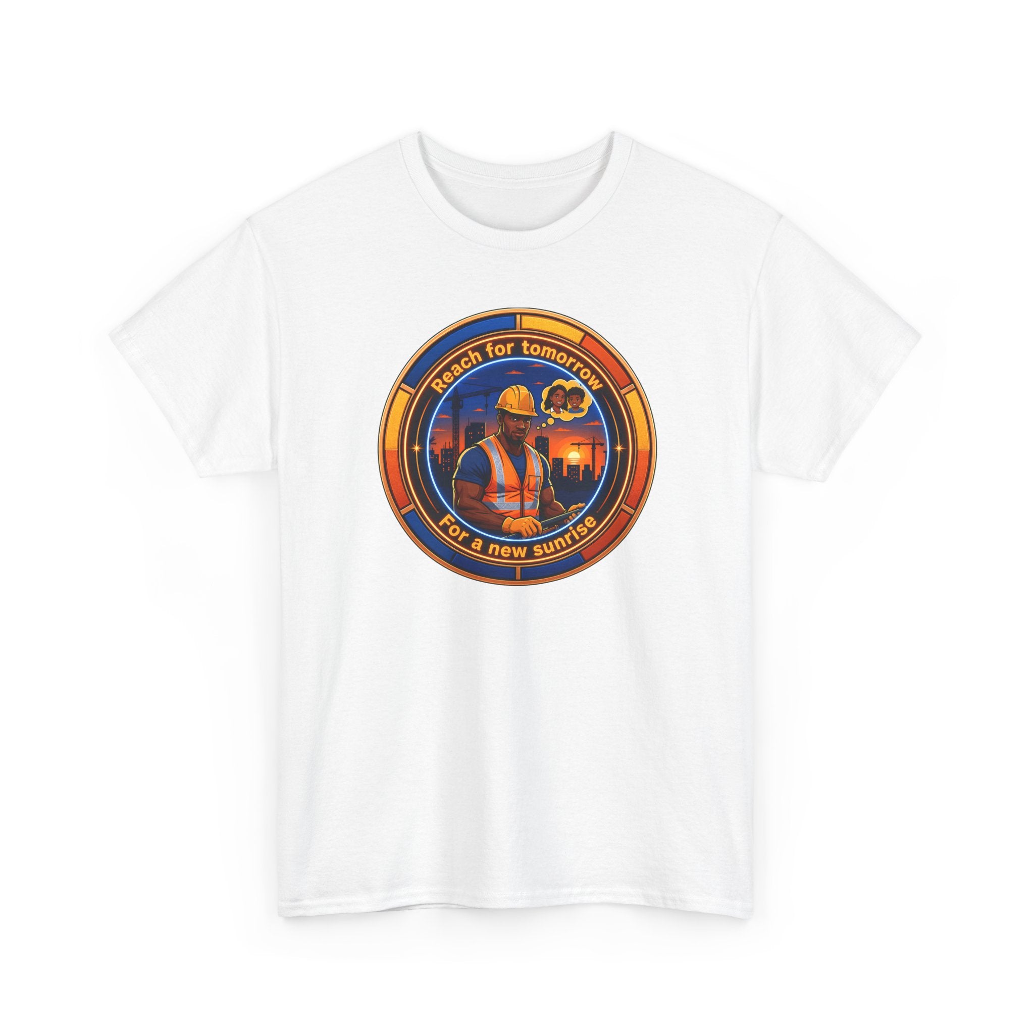 Construction Worker Sunset Tee — “Reach for Tomorrow ” Safety Crew T-Shirt