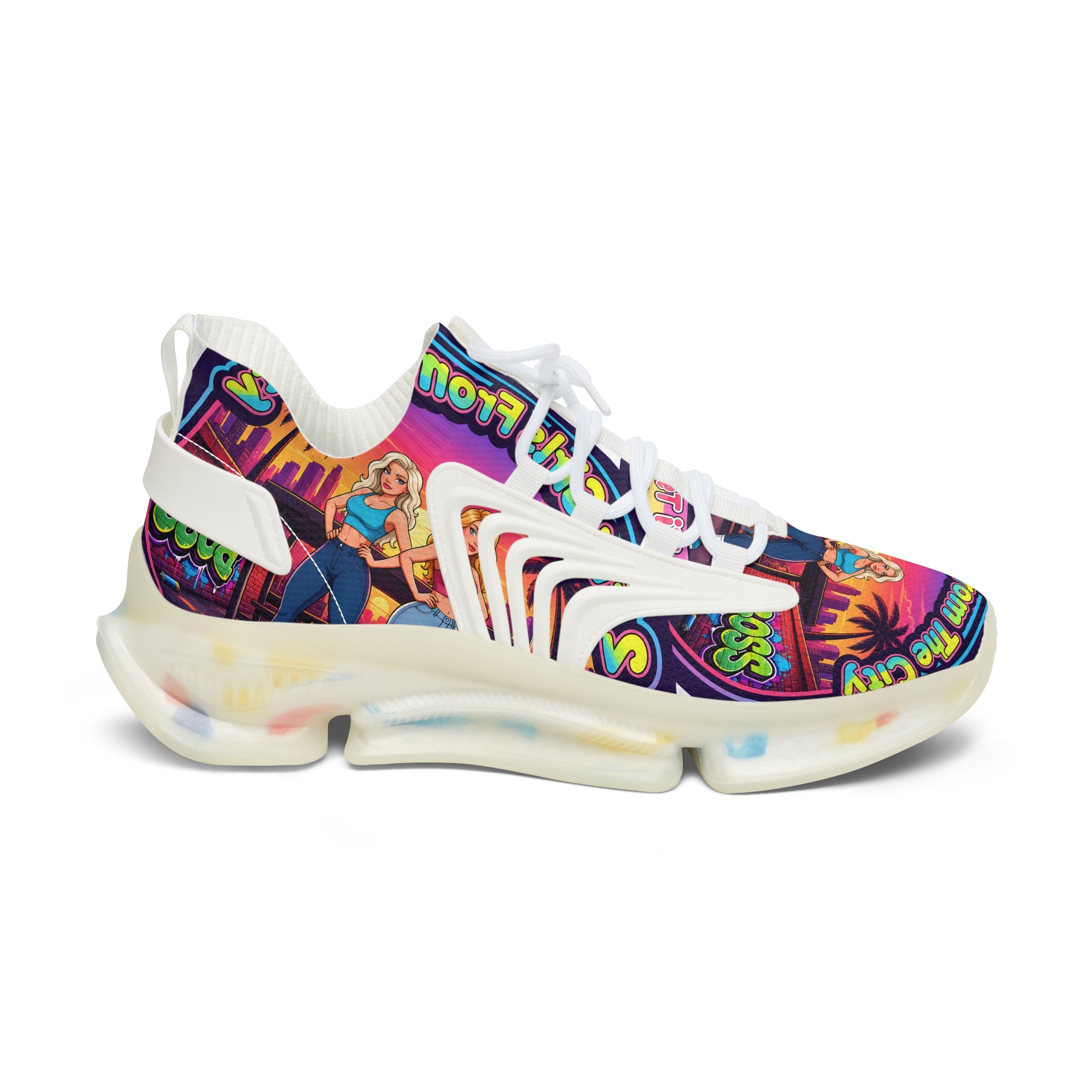 Women's Mesh Sneakers — Retro 'Girls From The City' Graphic Athletic Shoes