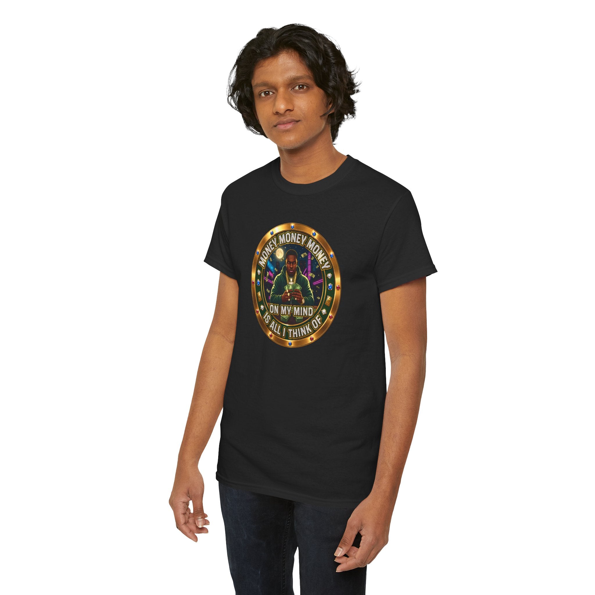 "Money On My Mind" Graphic Tee — Retro Casino Coin Design