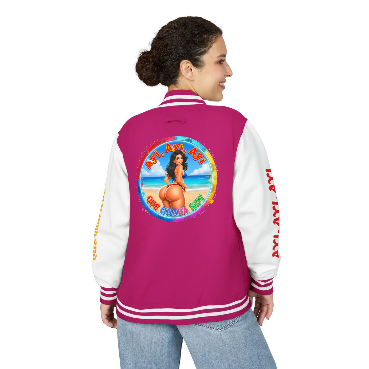 Letterman Jacket – Retro Beach Pinup Varsity Jacket with 'Ayi Ayi Ayi' Graphic