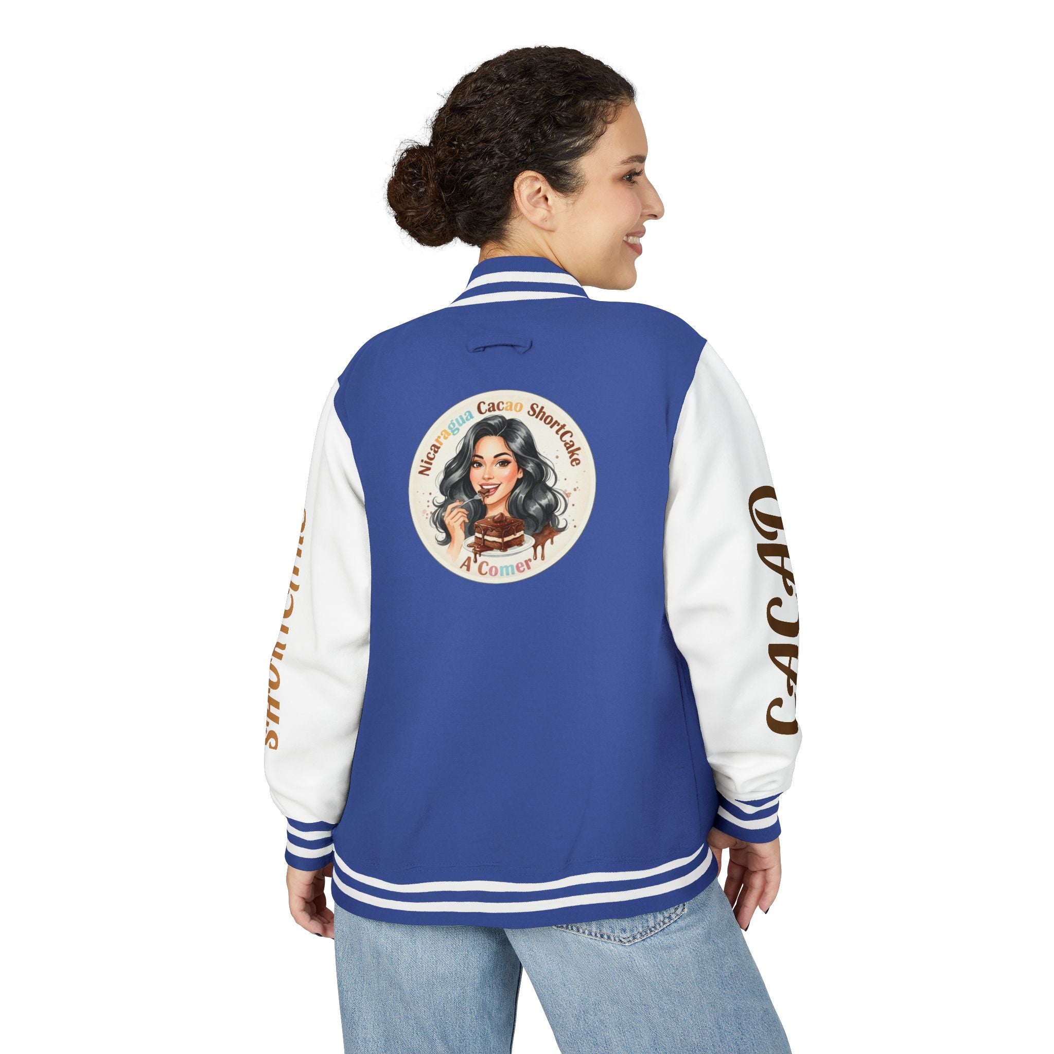 Vintage Pin-Up Letterman Jacket —Cacao Chocolate Shortcake Retro Logo Varsity Jacket