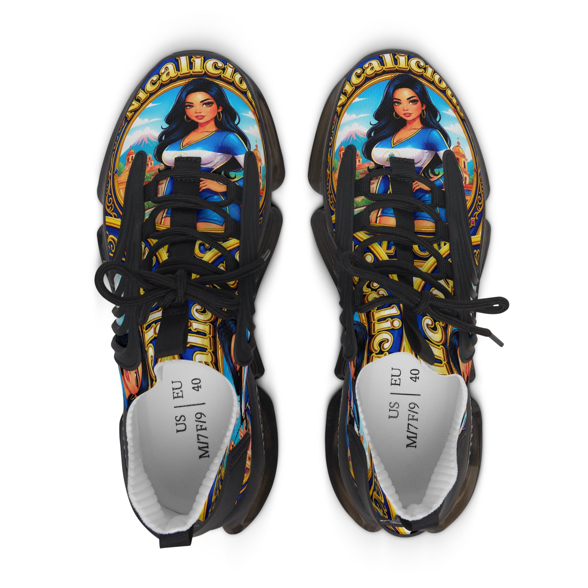 Mesh Sneakers — " Nicalicious "Vintage Pin-Up Label Print Women's Athletic Shoes