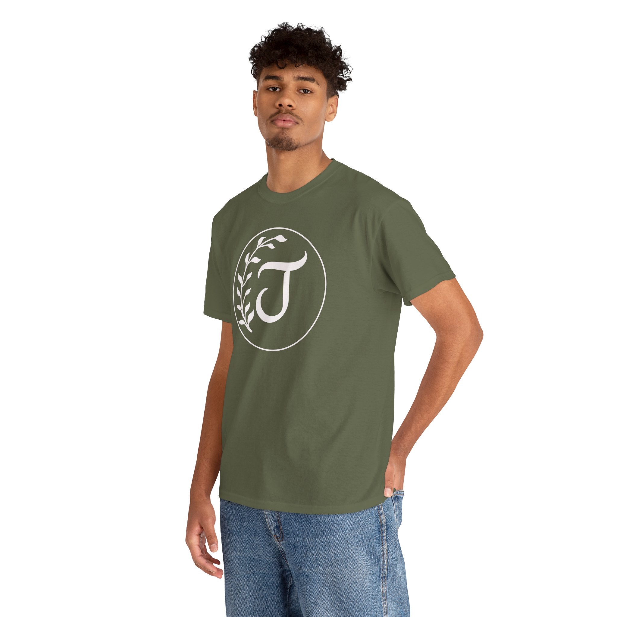 White Tee with Subtle "Floral J " Jesus Christ "— Minimalist Japanese Character T-Shirt