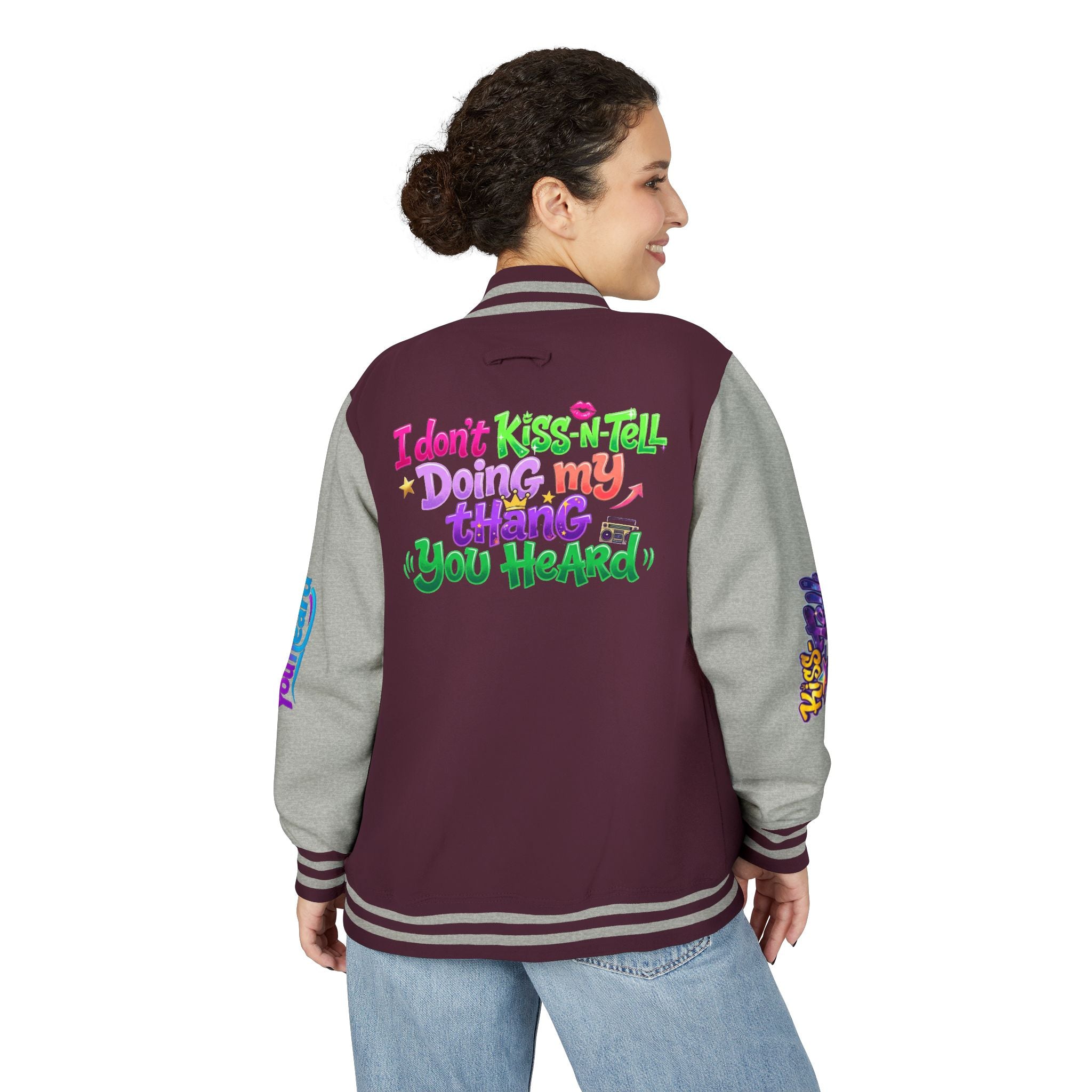Letterman Jacket — "I Don't Kiss-N-Tell, Doing My Thang You Heard" Colorful Streetwear