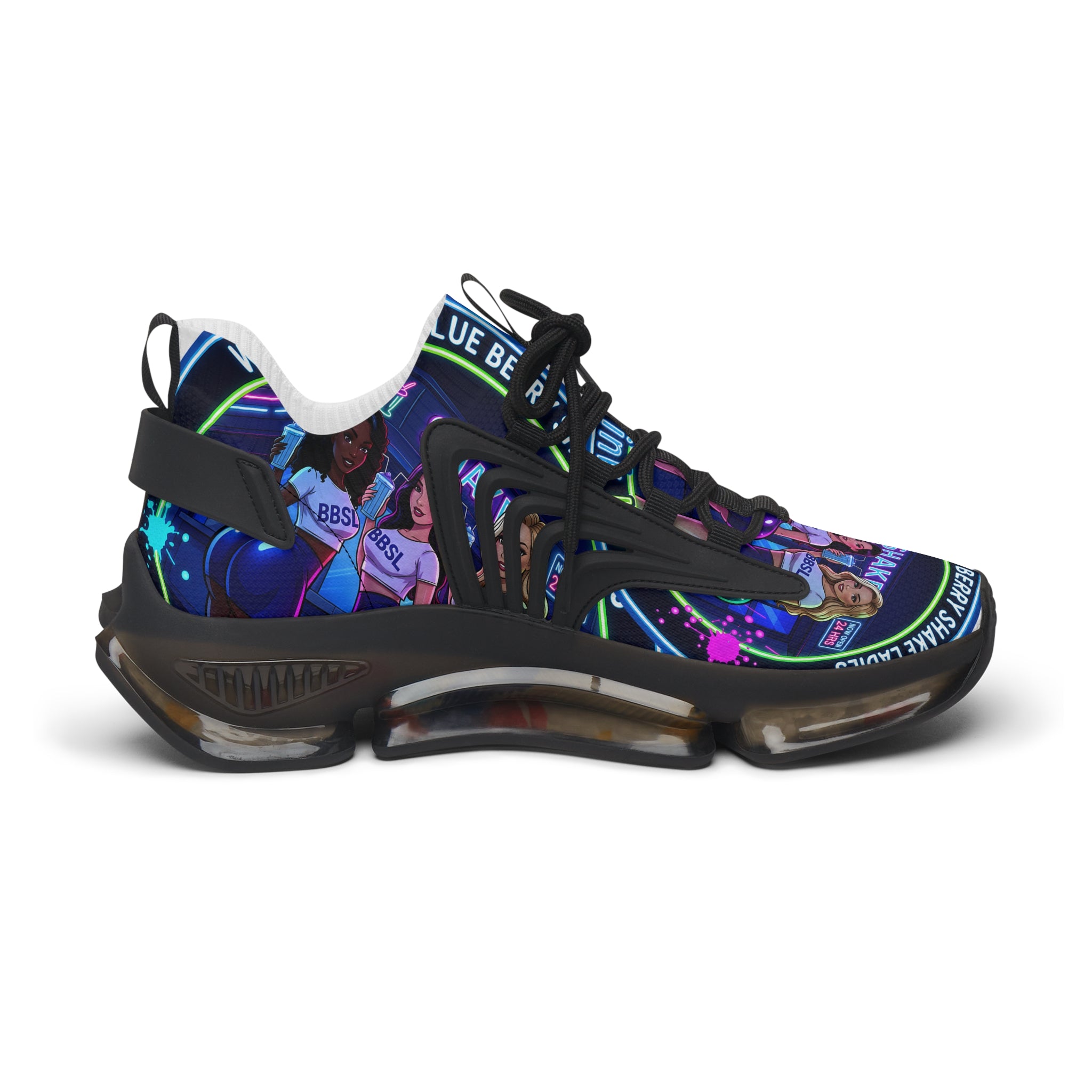 Graphic Mesh Sneakers — " We Are The Blueberry Shake Ladies "Colorful Pop Portrait Design for Women