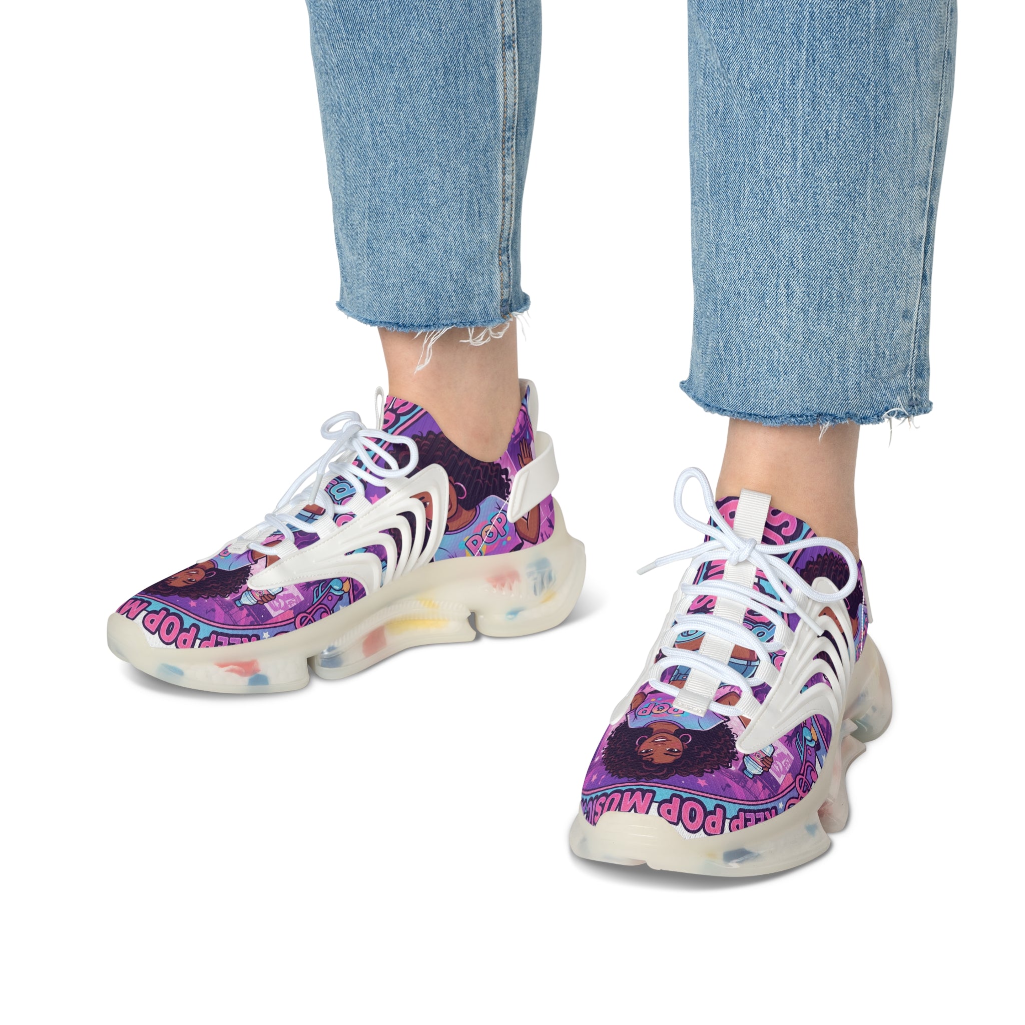 Women’s Mesh Sneakers —" Keep  Pop Music  Alive "Retro Pop Music Graphic Athletic Shoes