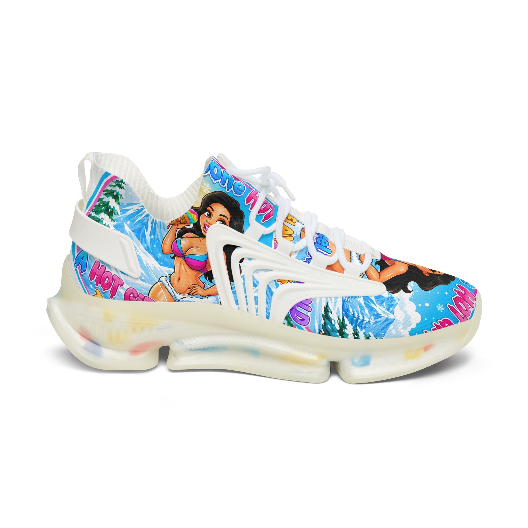 Women's Mesh Sneakers —"Snow Cone Hot Girl "Tropical Beach Babe Graphic Sneakers