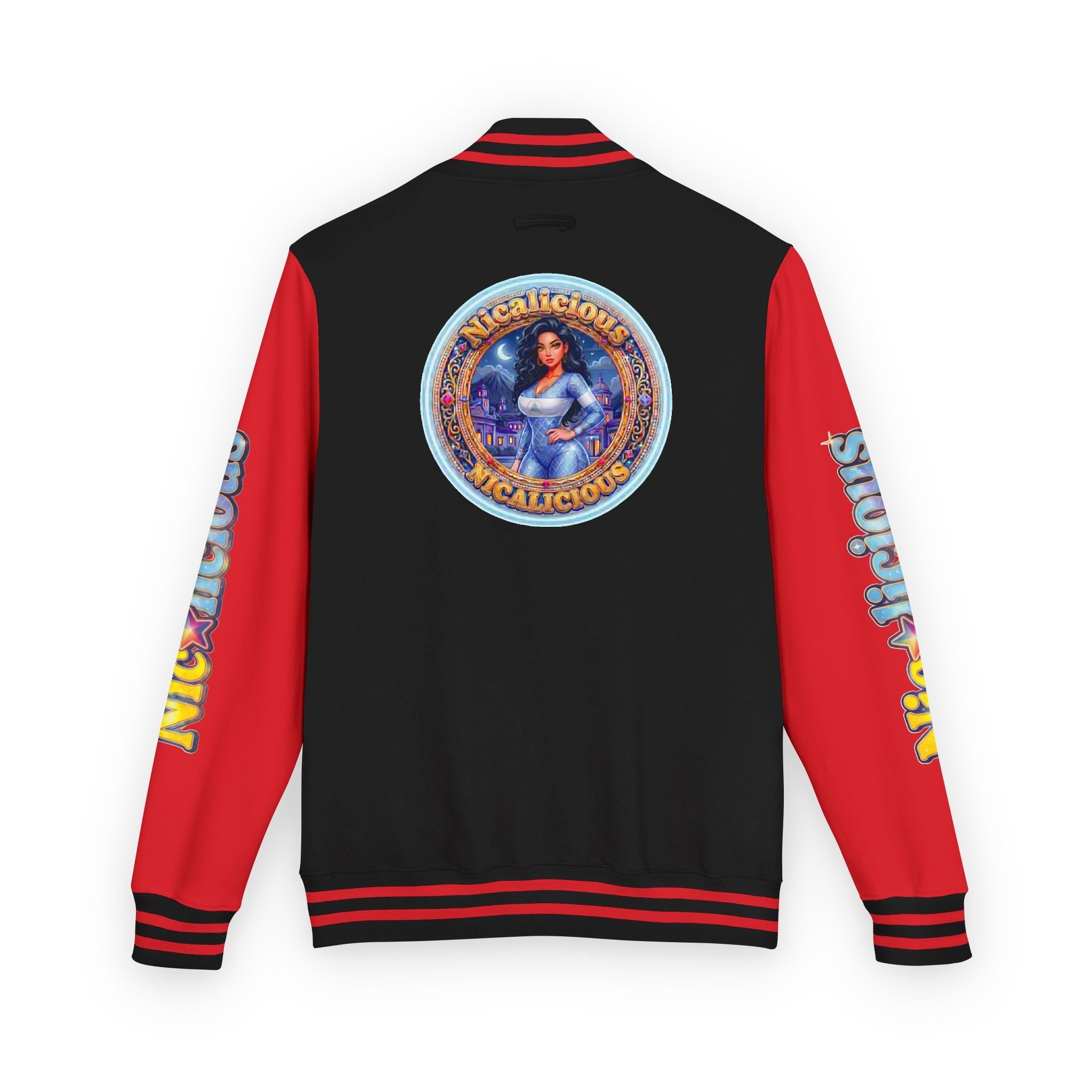 Letterman Jacket — 'Nicalicious' Graphic Varsity Jacket with Retro Badge