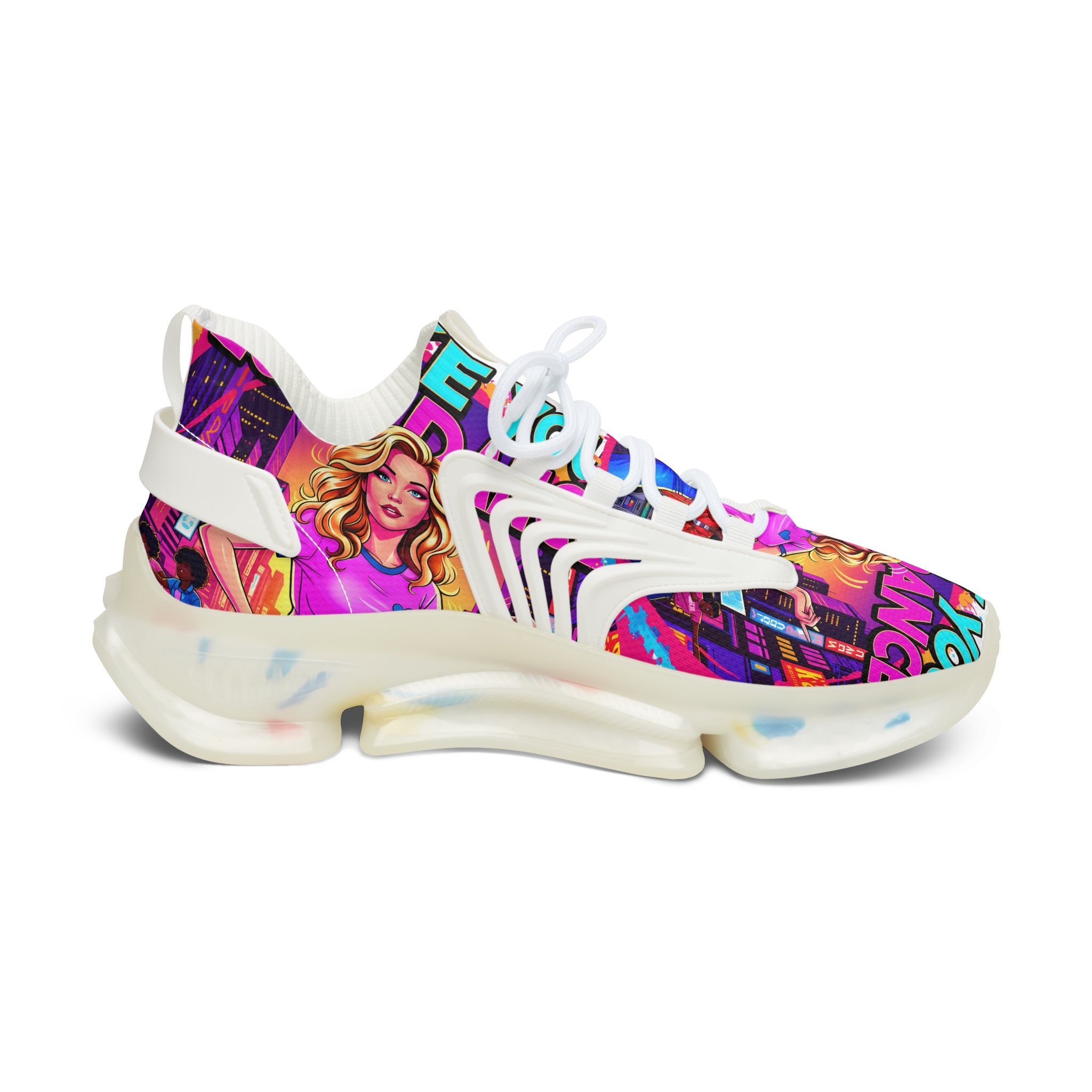 Women's Mesh Sneakers — "Shake Your Love Dance "Colorful Retro Pop Art Graphic Trainers