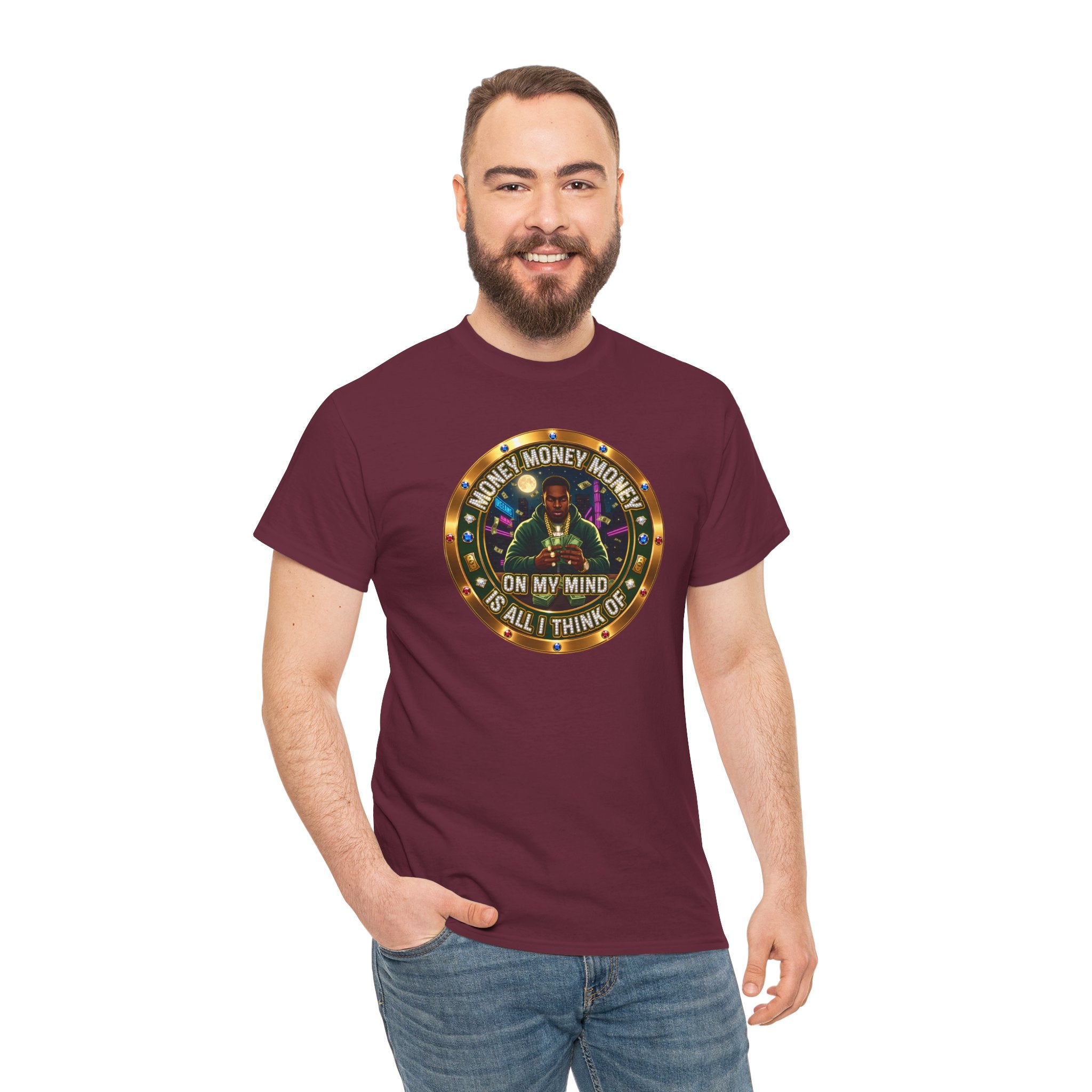 "Money On My Mind" Graphic Tee — Retro Casino Coin Design