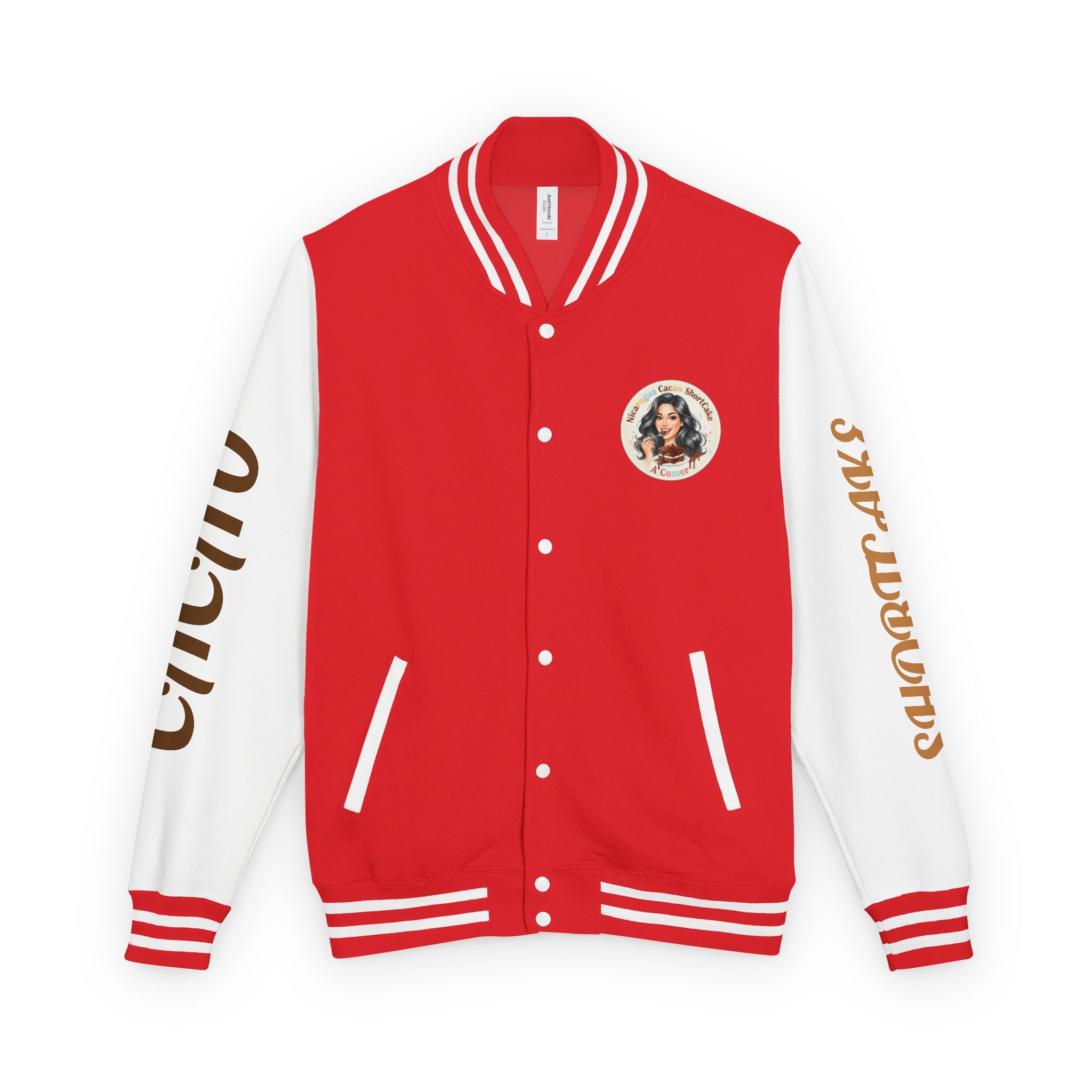 Vintage Pin-Up Letterman Jacket — " Nicaragua Cacao Shortcake " Retro Logo Varsity Jacket