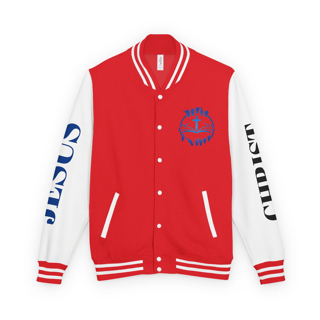 Christian Cross Letterman Jacket — Faith Crewneck Varsity Jacket