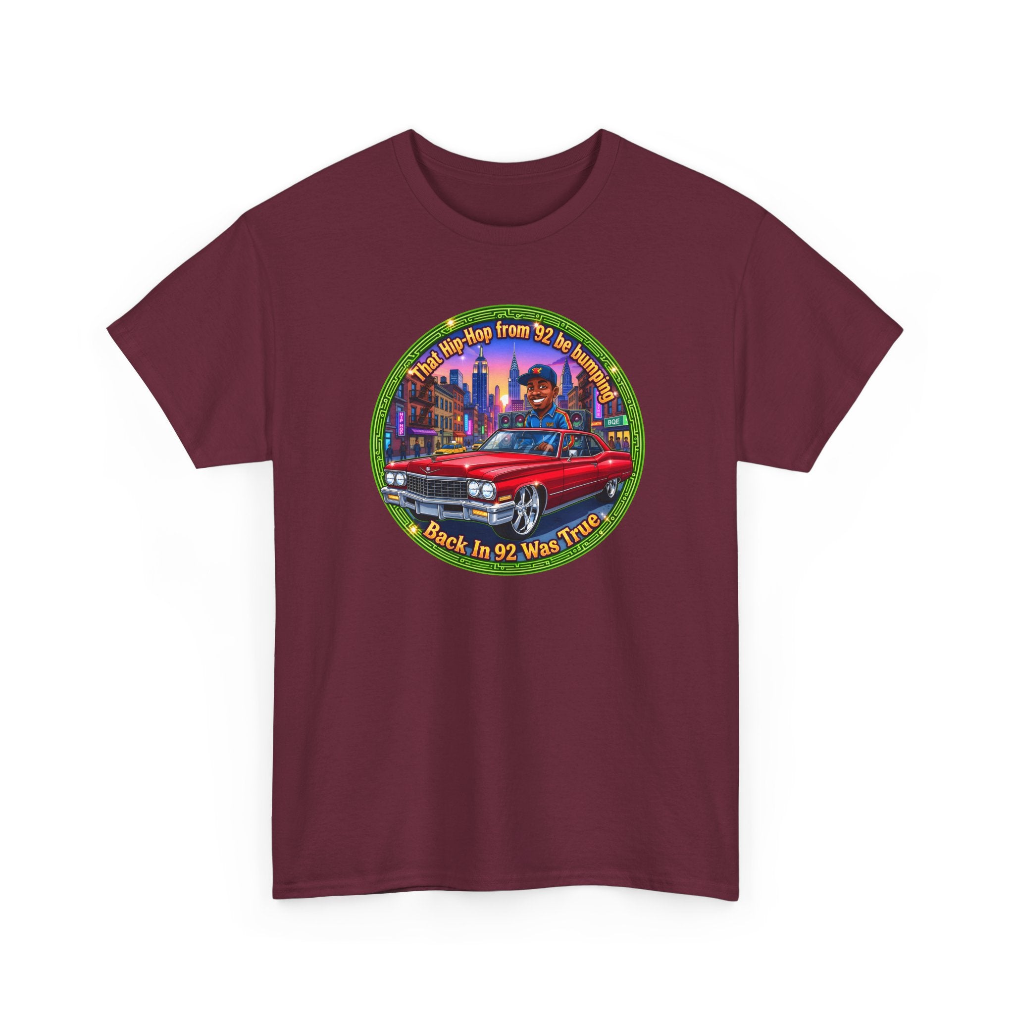 Vintage Red Convertible T-Shirt – “That Hip-hop From 92 Be Bumping" Retro City Cruise Tee