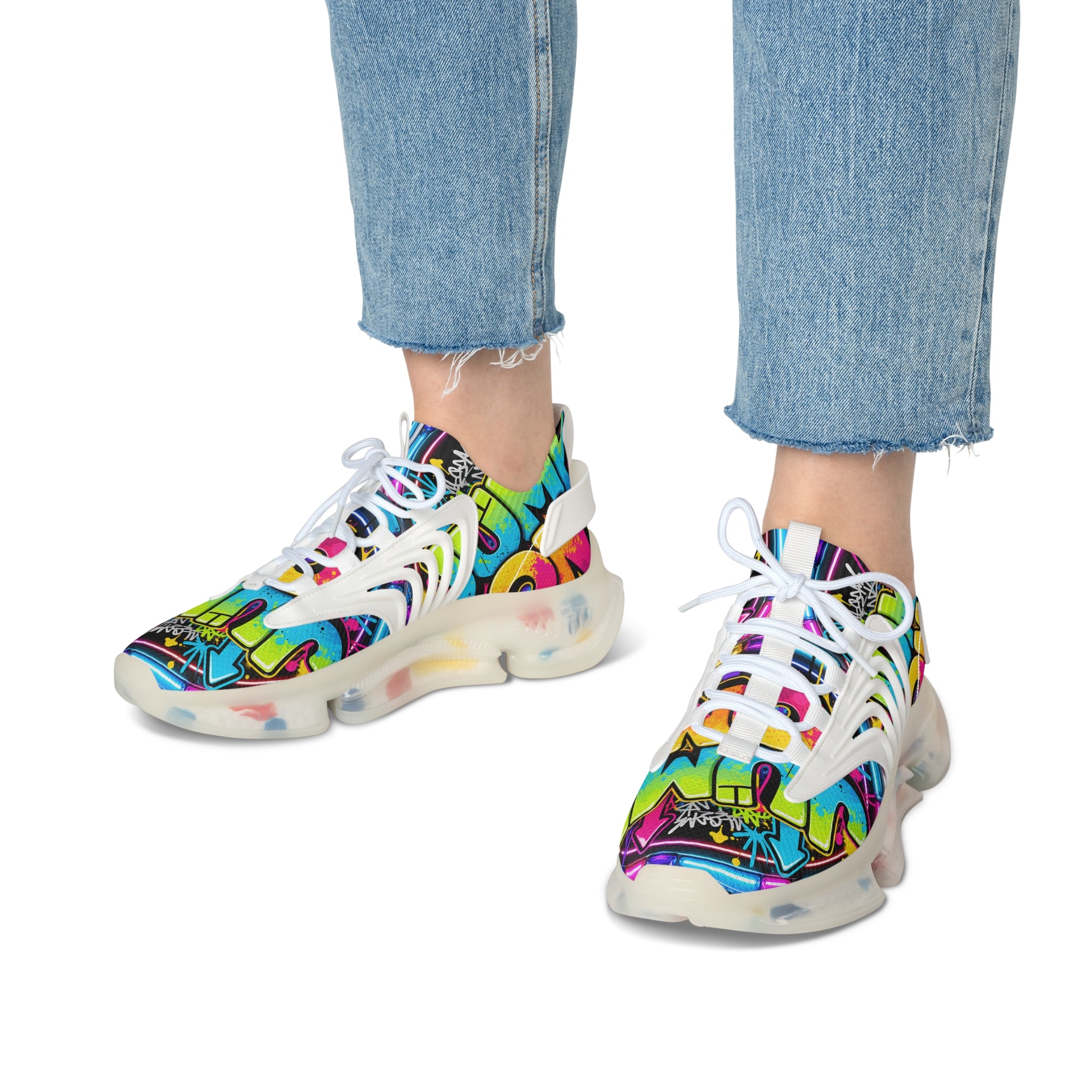 Women's Mesh Sneakers — "Jump On" Colorful Graffiti Streetwear Athletic Shoes