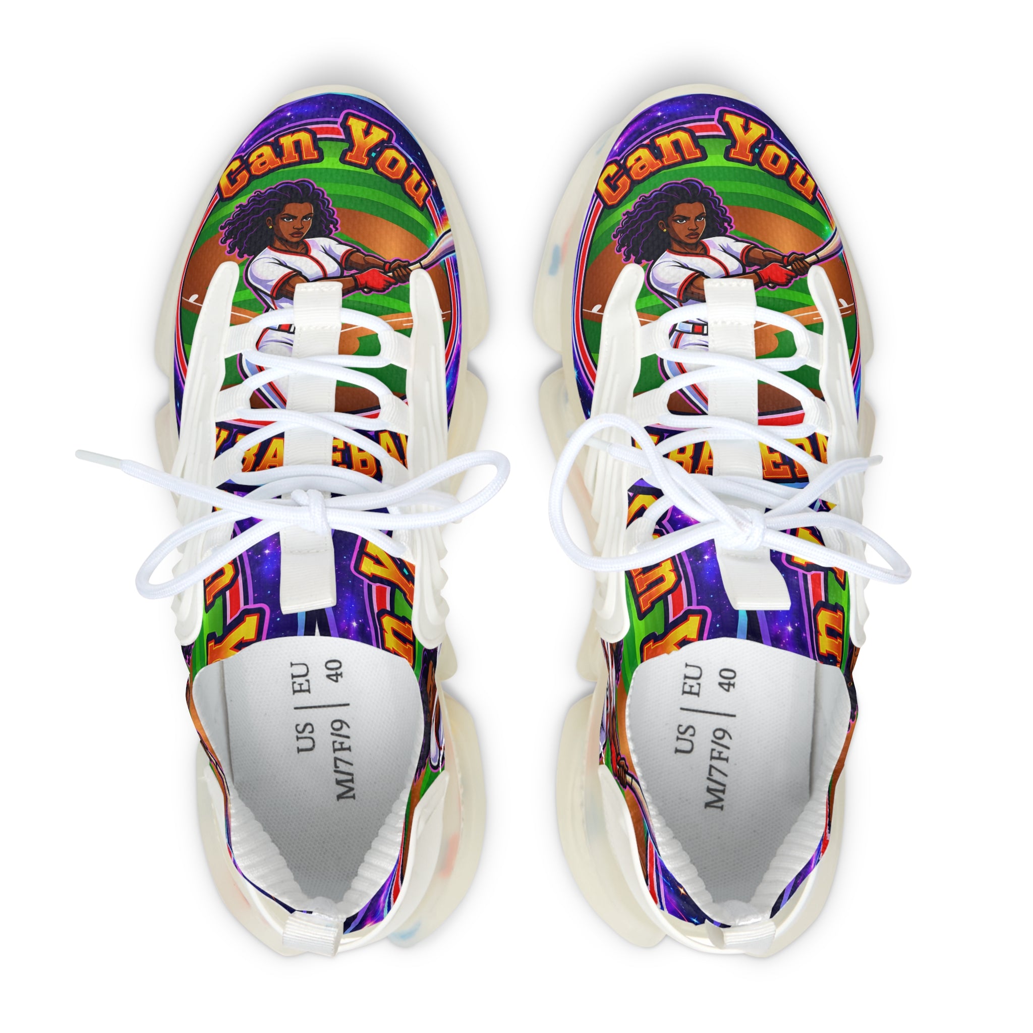 Retro Vibrant "Can You PlayBaseball" Women's Mesh Sneakers — Colorful Graphic Athletic Shoes