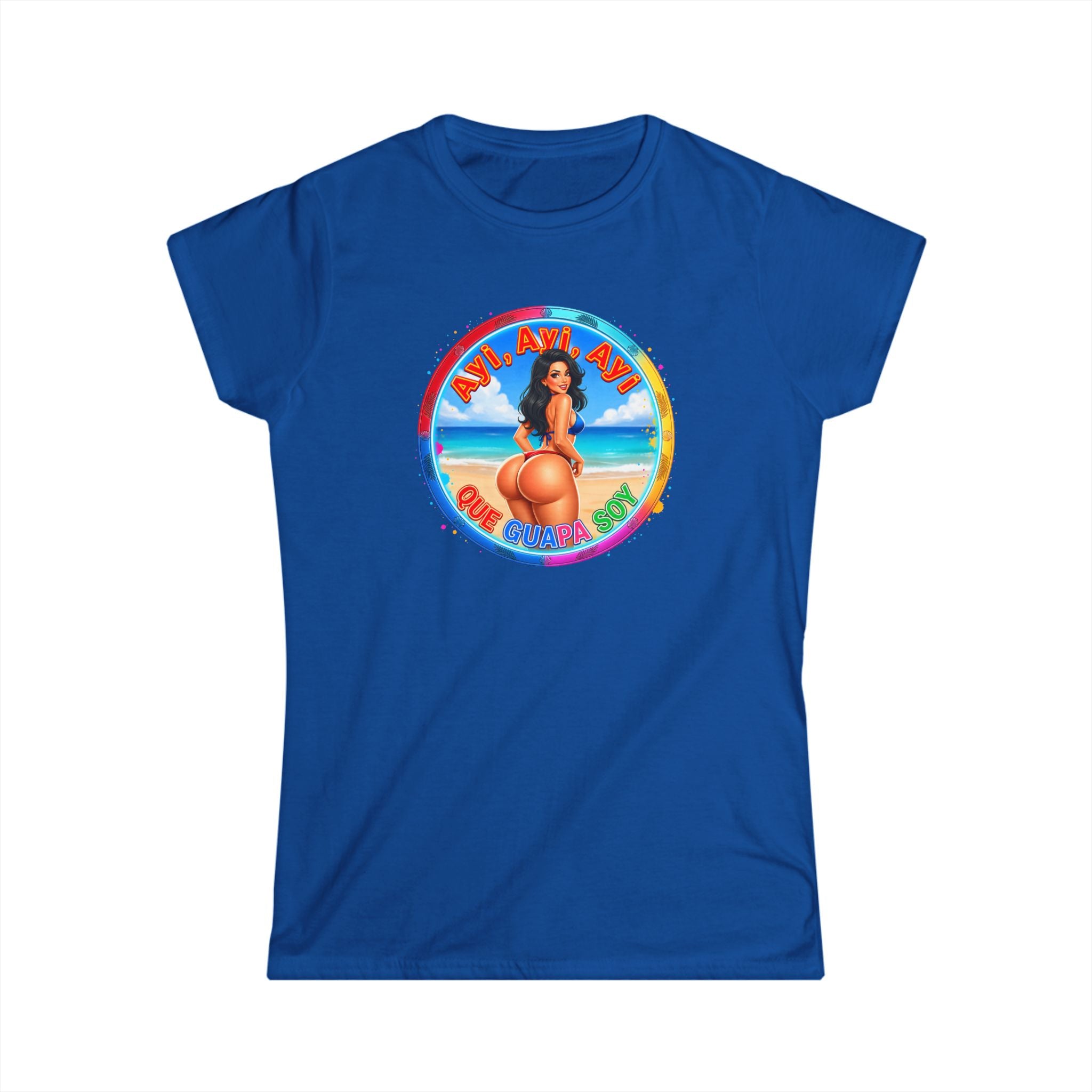 Women's Tee - Retro Beach Bikini Graphic "Ayi Ayi Ayi Que Guapa Soy"