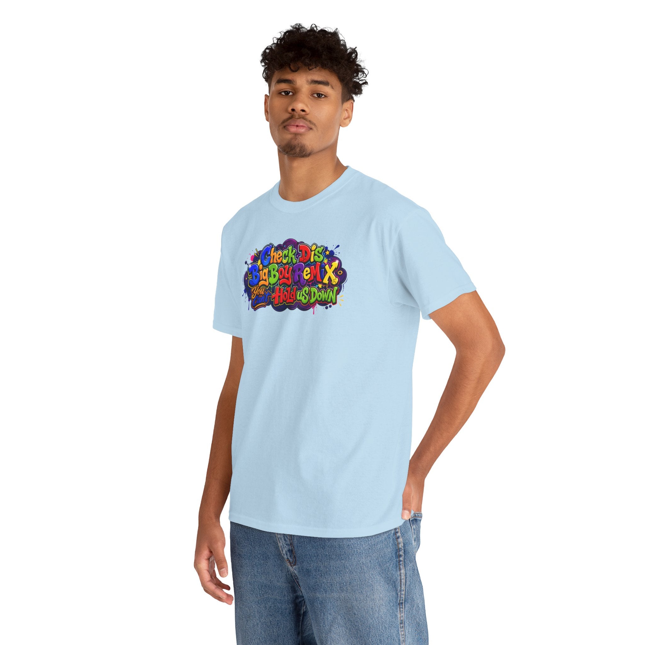 Graphic Tee — Colorful 'Check Dis Big Boy Remix' Retro Street Art T-Shirt