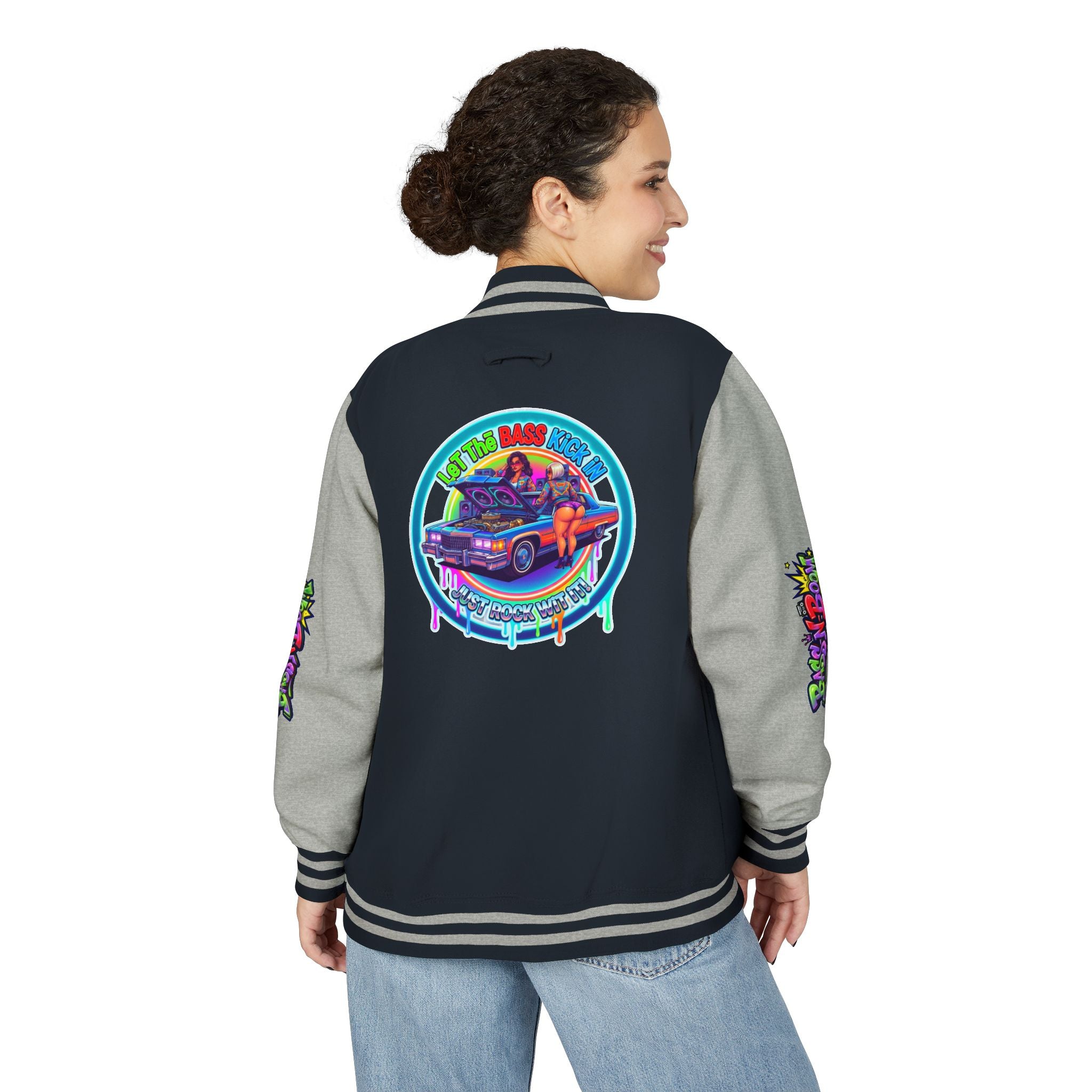 Letterman Jacket — ' Let The Bass Kick In' Retro Lowrider Crew Graphic