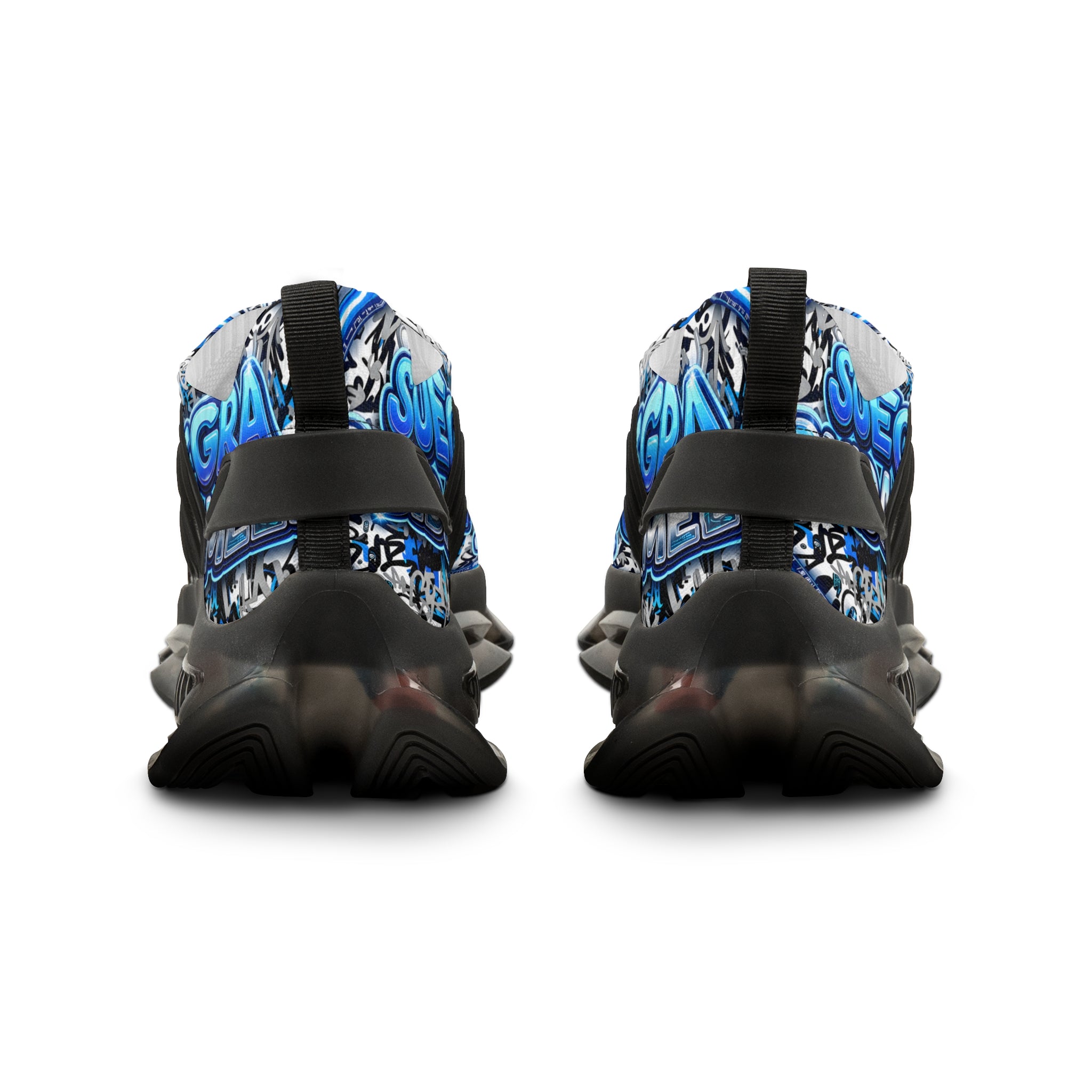 Mesh Sneakers — Blue 'SUEGRA CUIDAMELA' Graphic Athletic Shoes