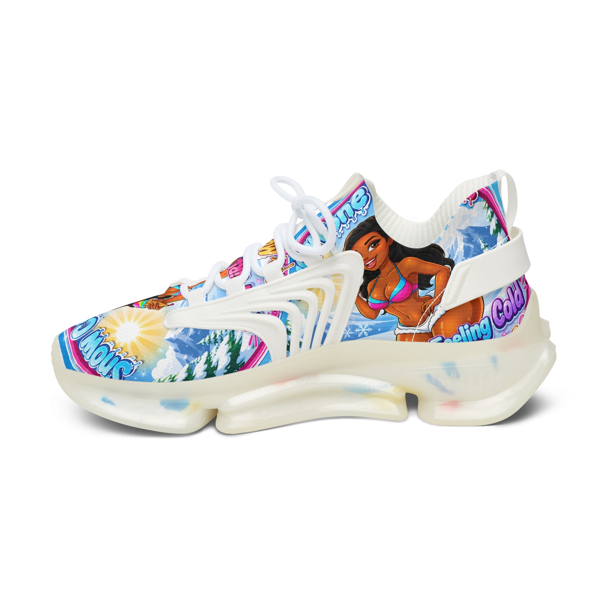 Mesh Sneakers —"Snow Cone Hot Girl " Tropical Ice Cream Girl Graphic