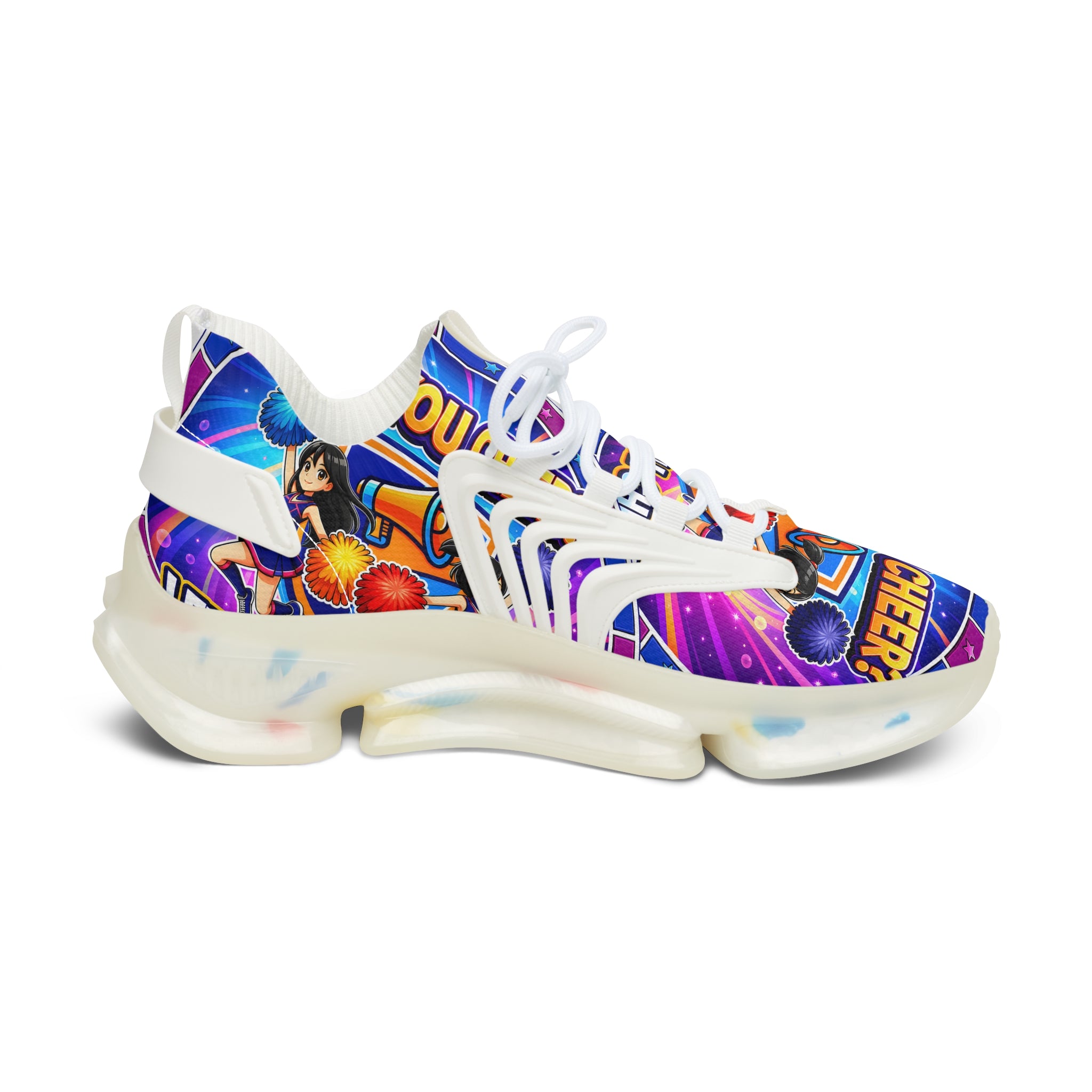 Women's Mesh Sneakers " Can You Cheer?" — Colorful Retro Graphic Athletic Shoes