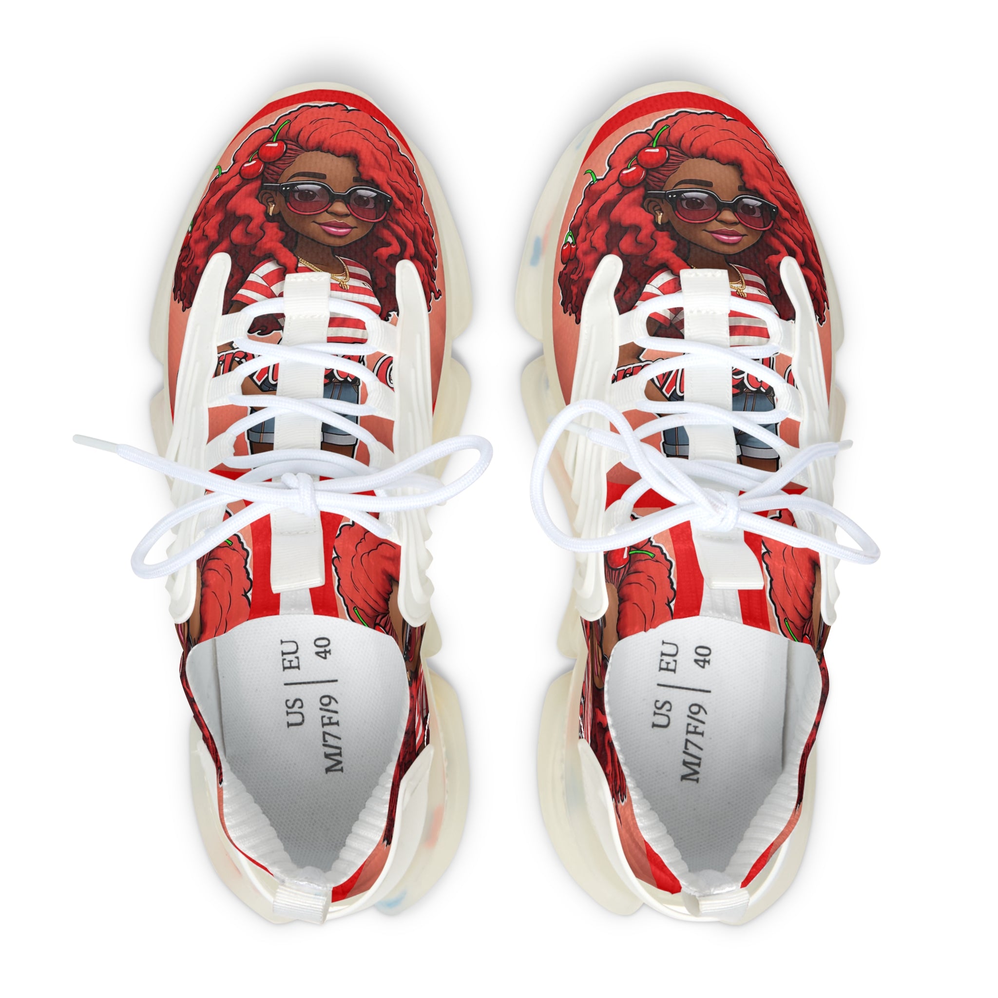 Red Curly-Haired Girl Athletic Sneakers — " Cherry Red Girl "Women's Fashion Mesh Shoes