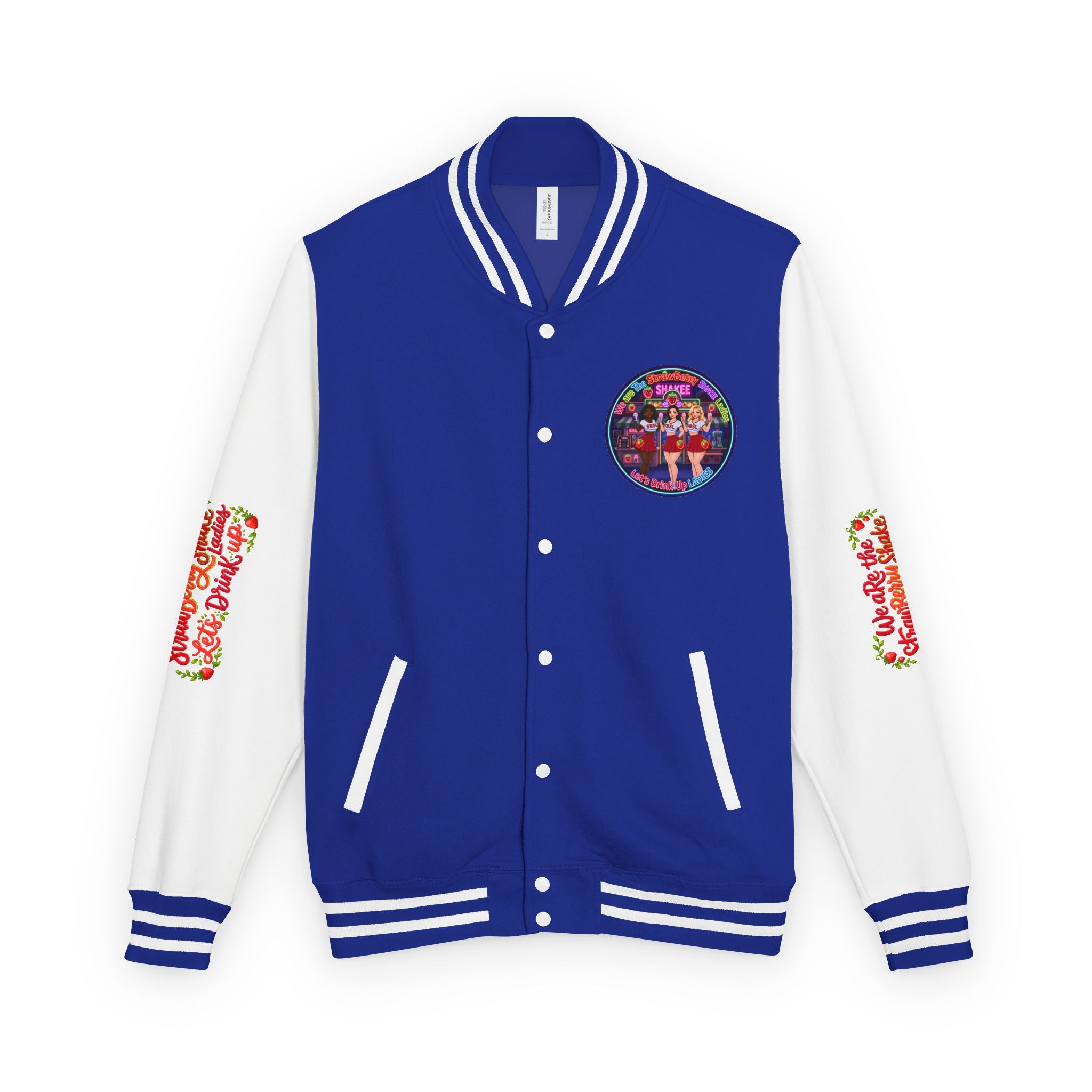 Letterman Jacket —" We Are The Strawberry Shake Ladies " Retro Shakee Cheer Graphic