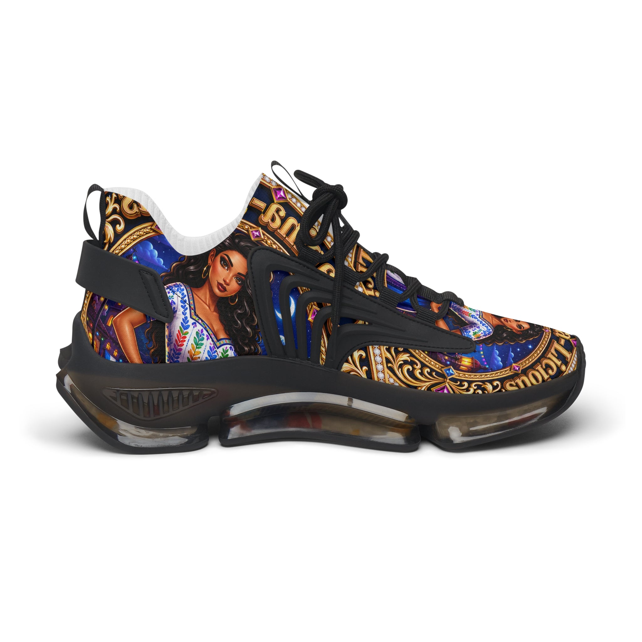 Women's Mesh Sneakers — Colorful Folklore Print Athletic Shoes