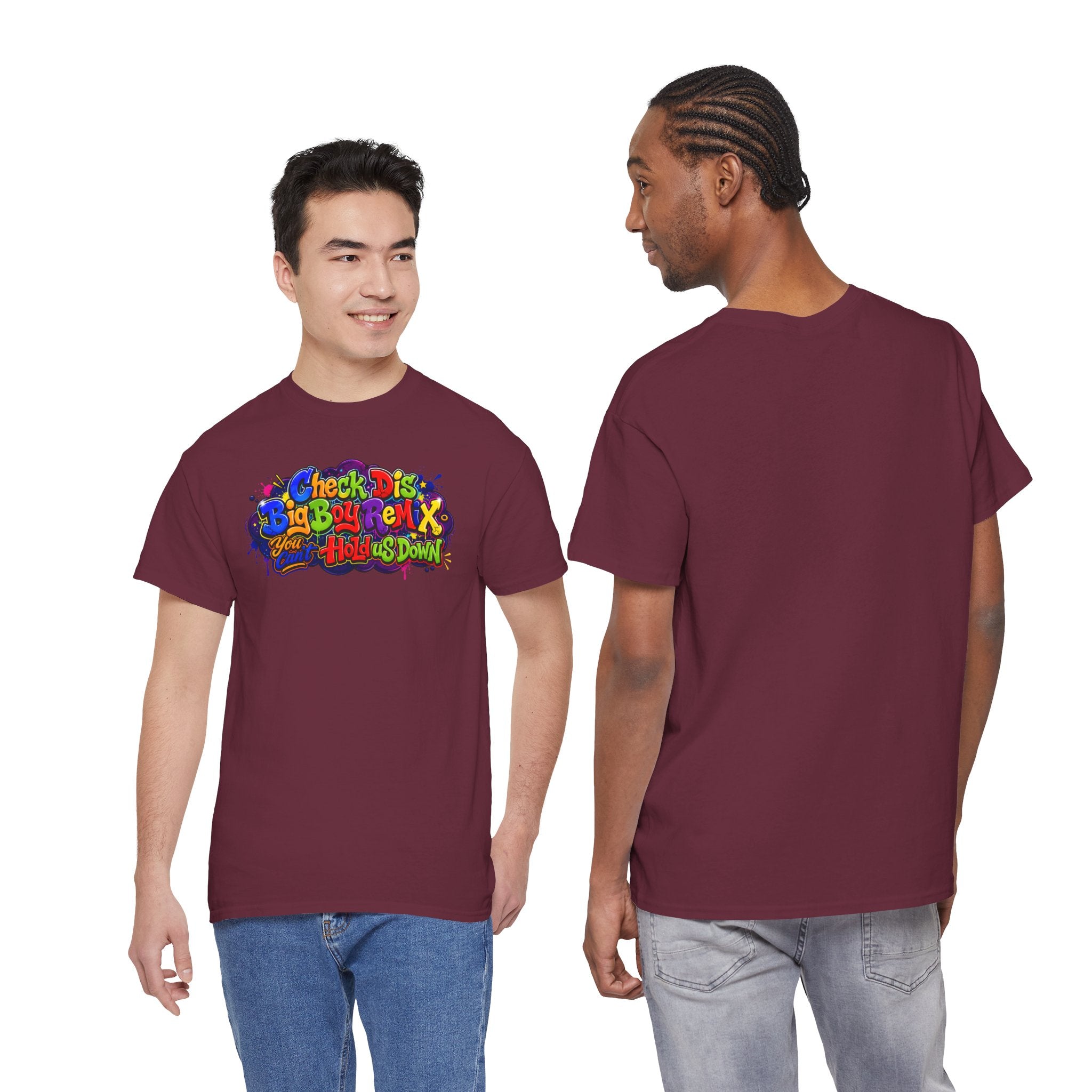 Graphic Tee — Colorful 'Check Dis Big Boy Remix' Retro Street Art T-Shirt