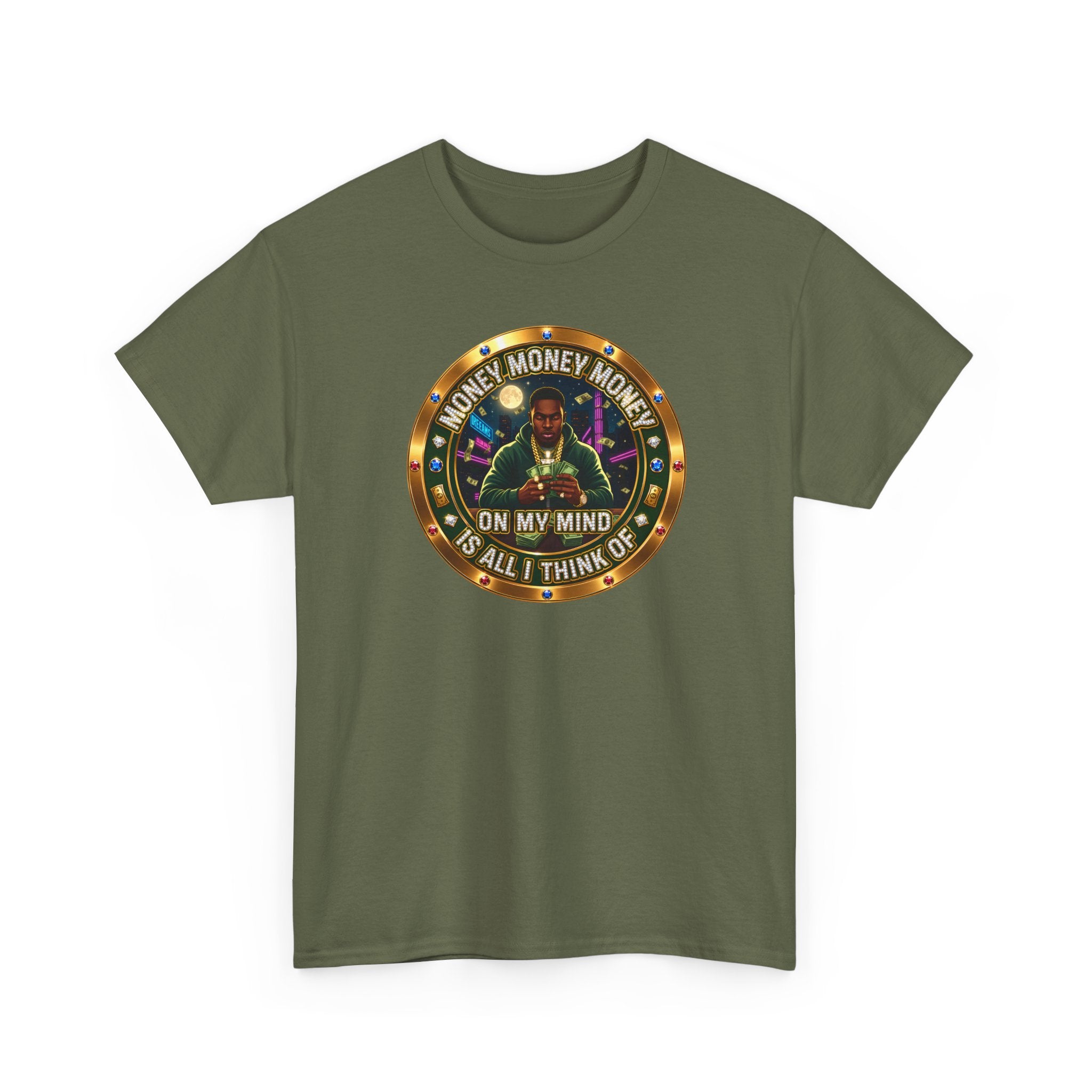 "Money On My Mind" Graphic Tee — Retro Casino Coin Design
