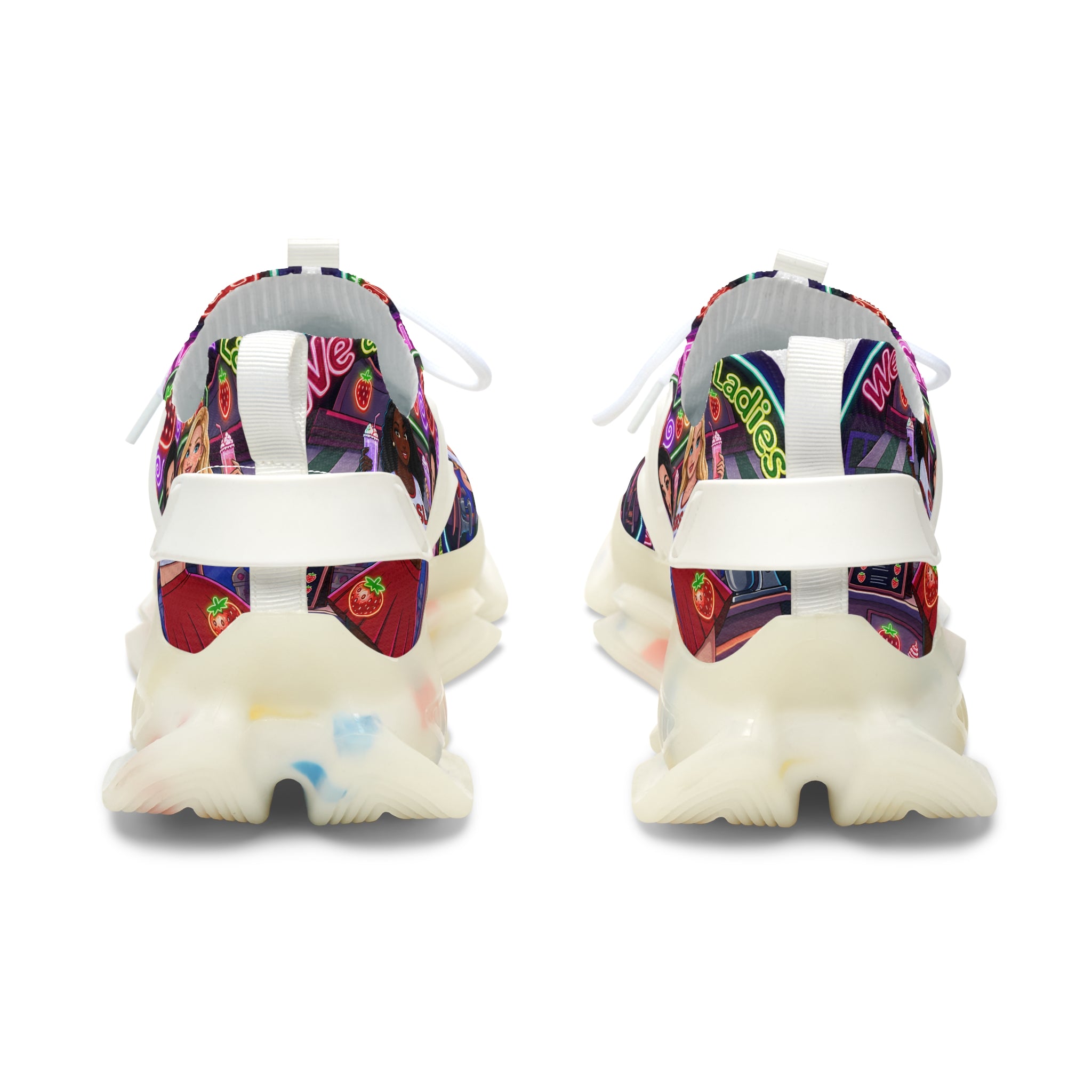 Women’s Mesh Sneakers  " Strawberry Shake "— Colorful Retro Dance Crew Graphic