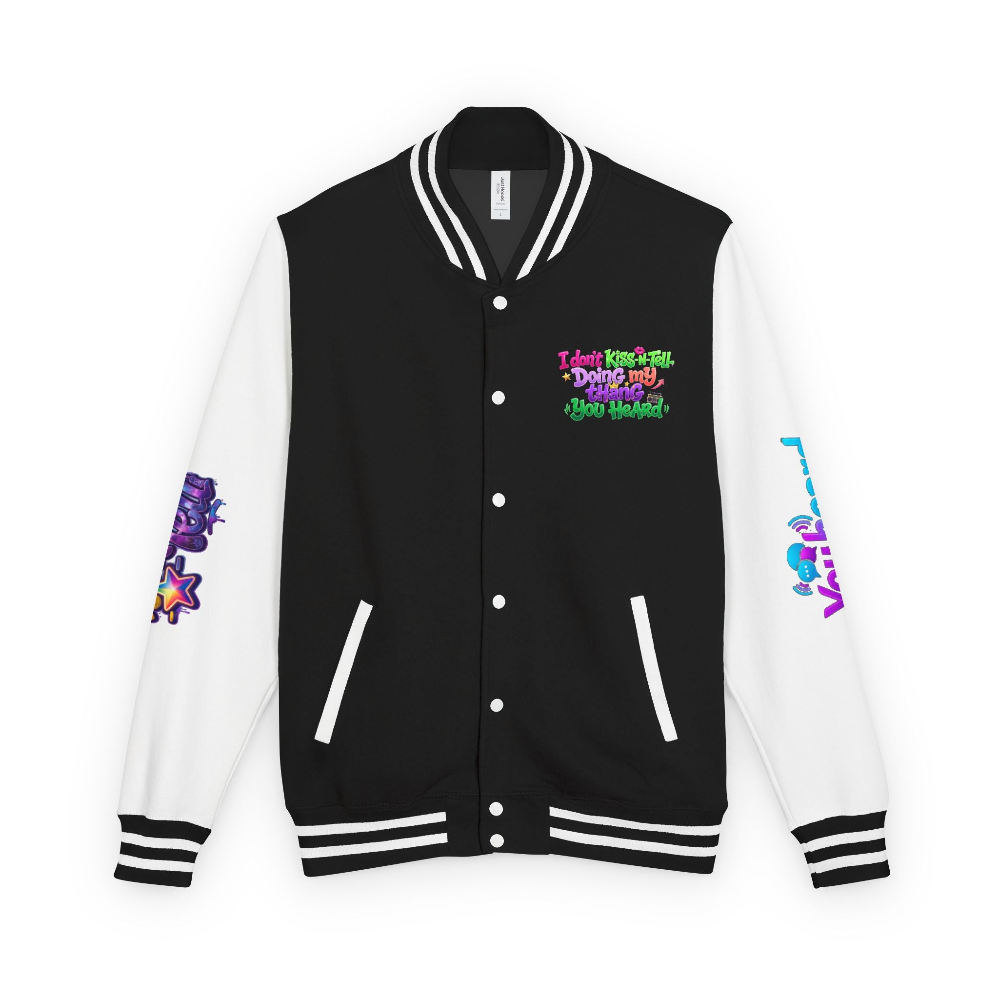 Letterman Jacket — "I Don't Kiss-N-Tell, Doing My Thang You Heard" Colorful Streetwear