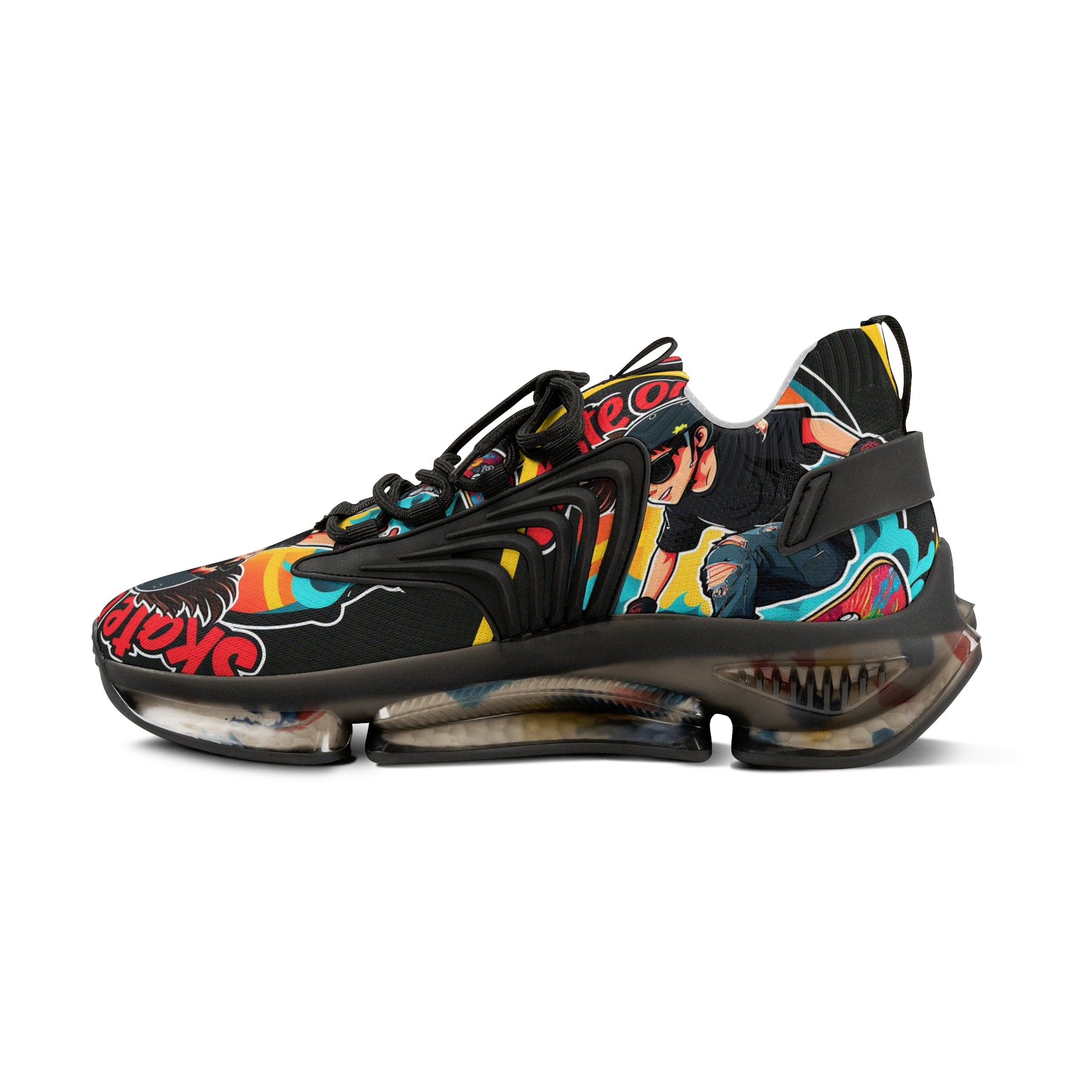 Retro Pop Graphic Men's Mesh Sneakers —"Skate Or Die"Colorful 90s Skate-Inspired Design
