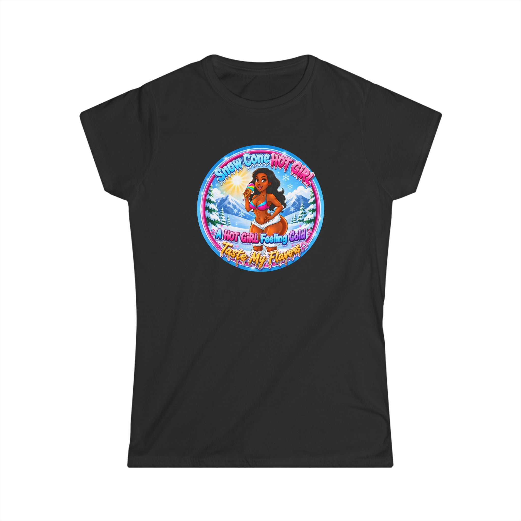 T-Shirt — Retro Beach Pinup Tee with ''Snow Cone Hot Girl" Tropical Graphic