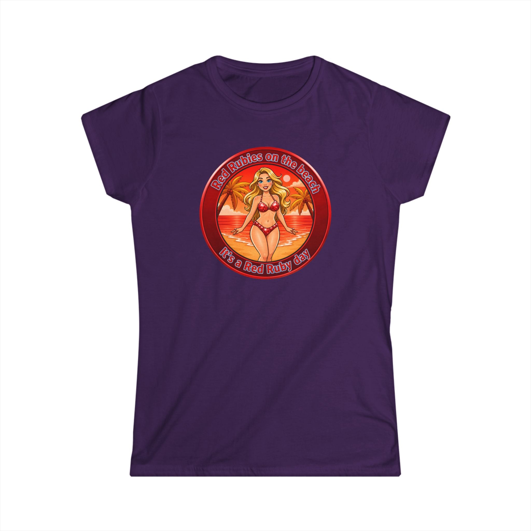 Beach Babe Graphic Tee — "Red Rubies On The Beach" Retro Bikini Design