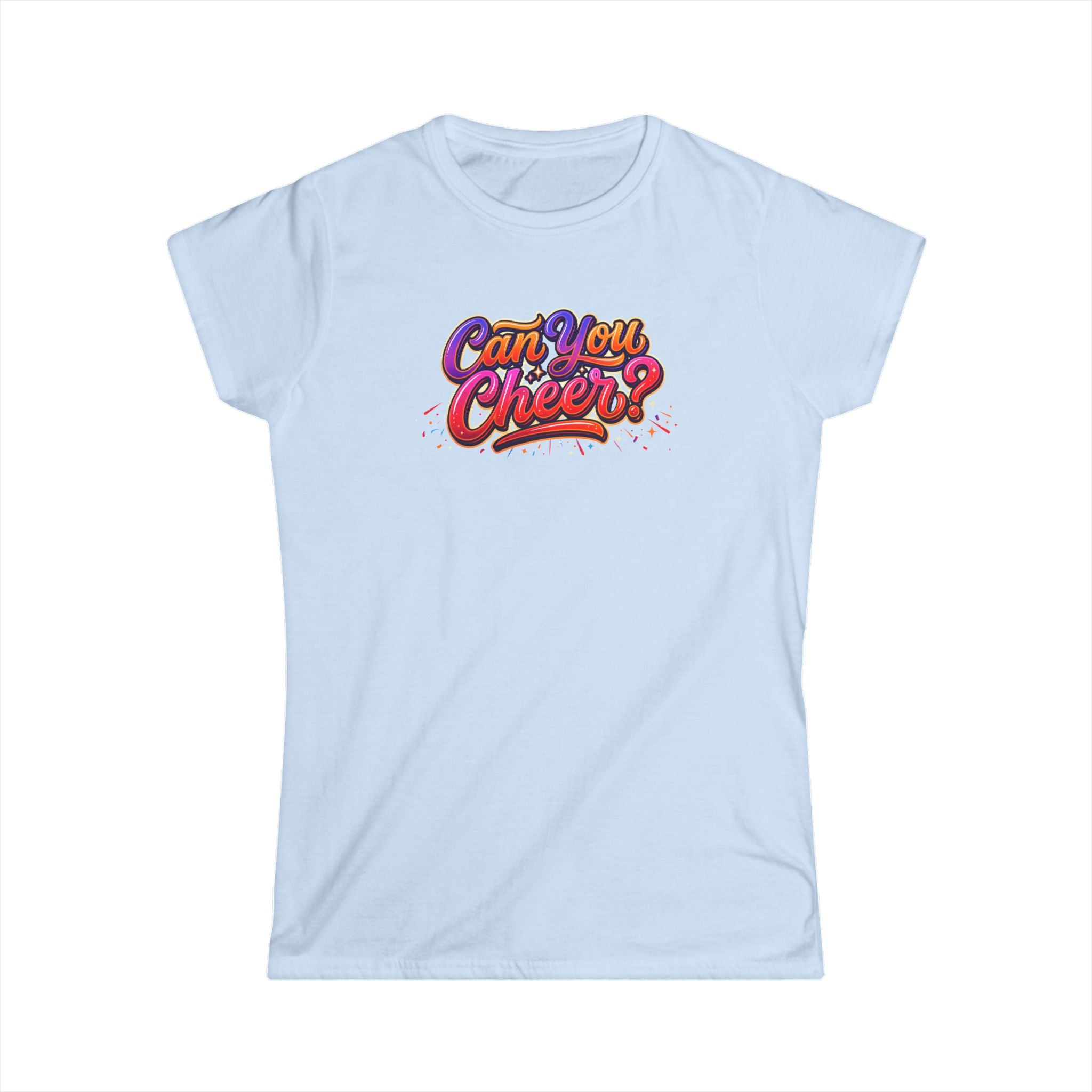 Women's Tee — "Can You Cheer" Colorful Retro Script Graphic