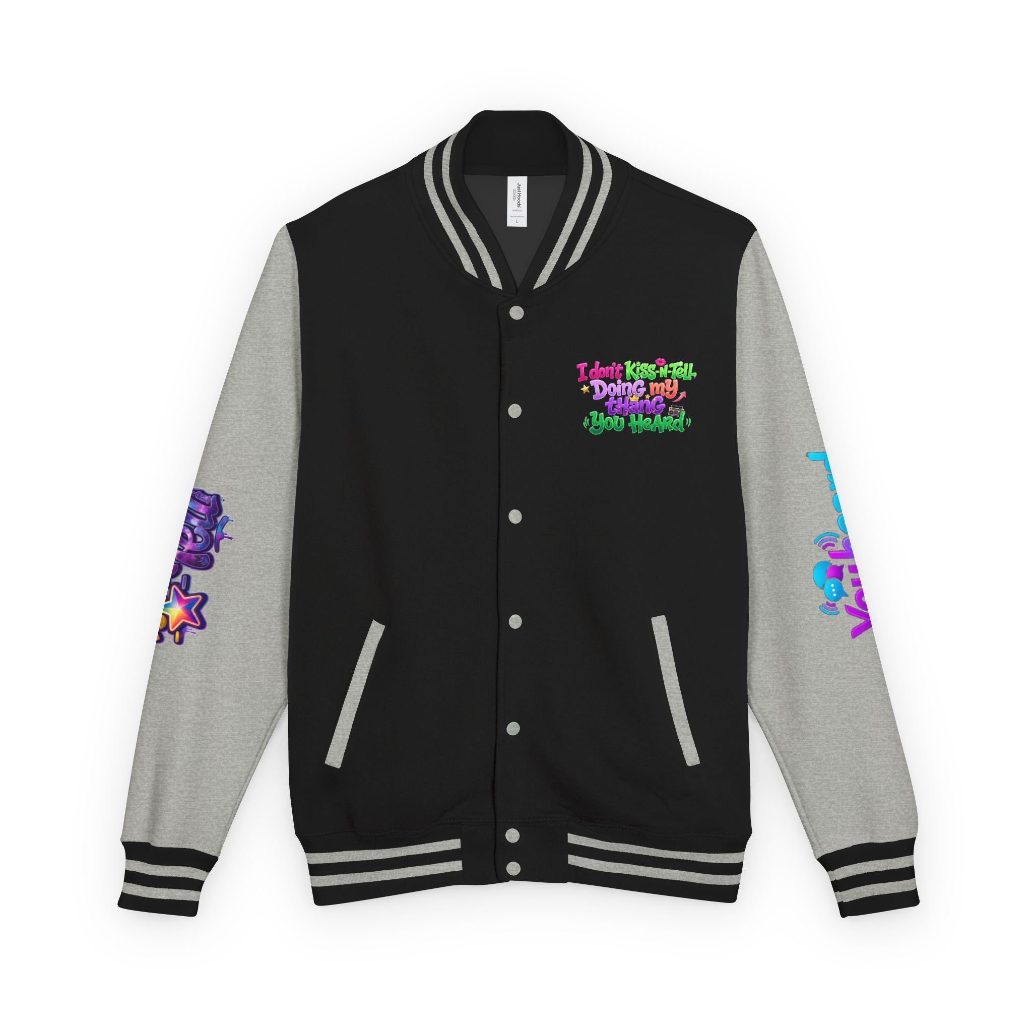 Letterman Jacket — "I Don't Kiss-N-Tell, Doing My Thang You Heard" Colorful Streetwear