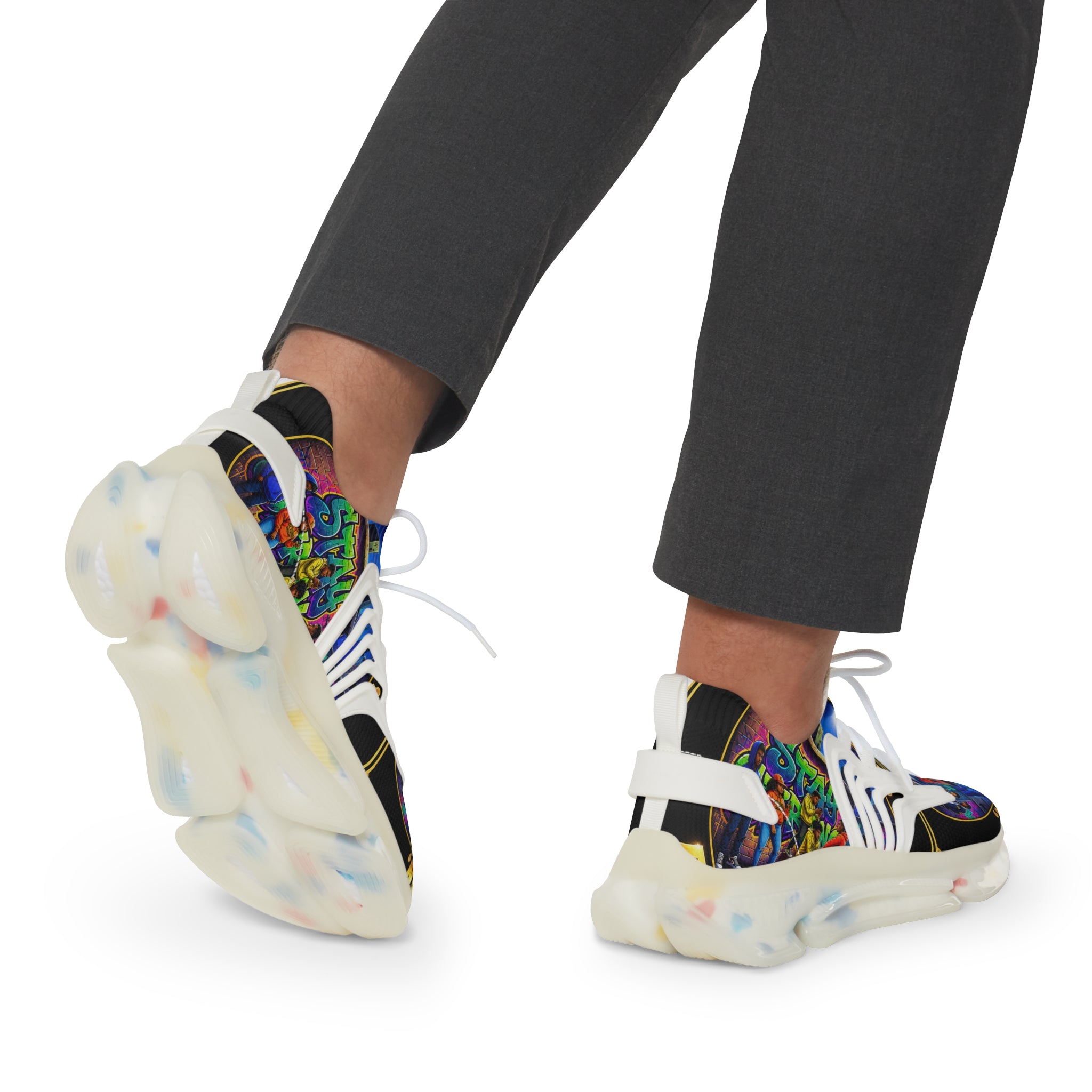 Men's Mesh Sneakers — "Hold On Be Strong" Retro Arcade Graffiti Print Athletic Shoes
