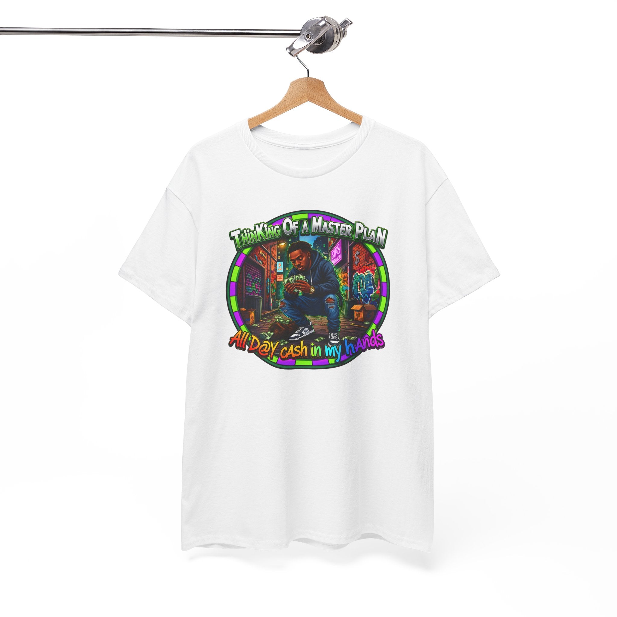 T-Shirt — "Thinking of a Master Plan" Colorful Retro Hip-Hop Graphic Tee