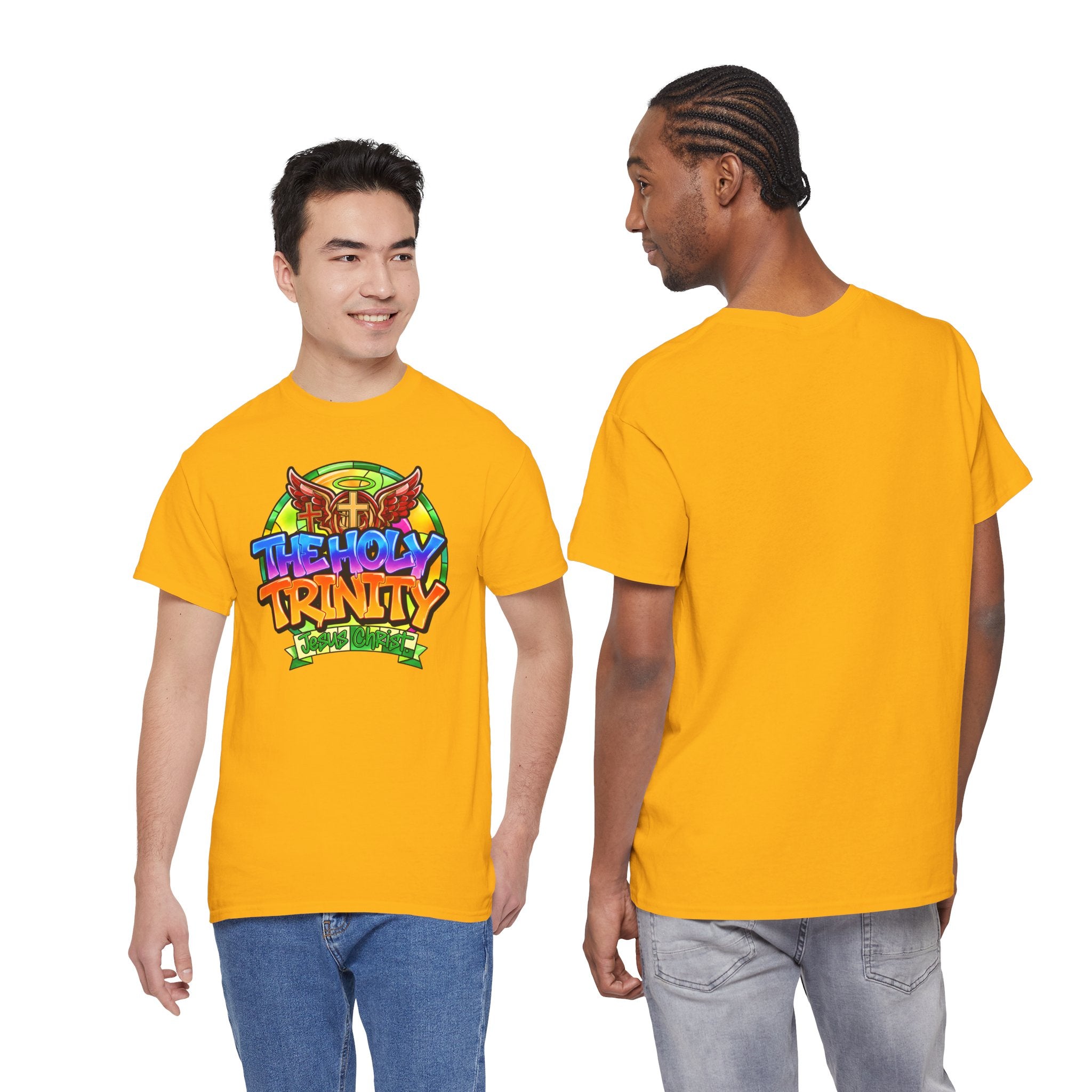 Holy Trinity Graphic Tee — Colorful Faith-Inspired Streetwear T-Shirt