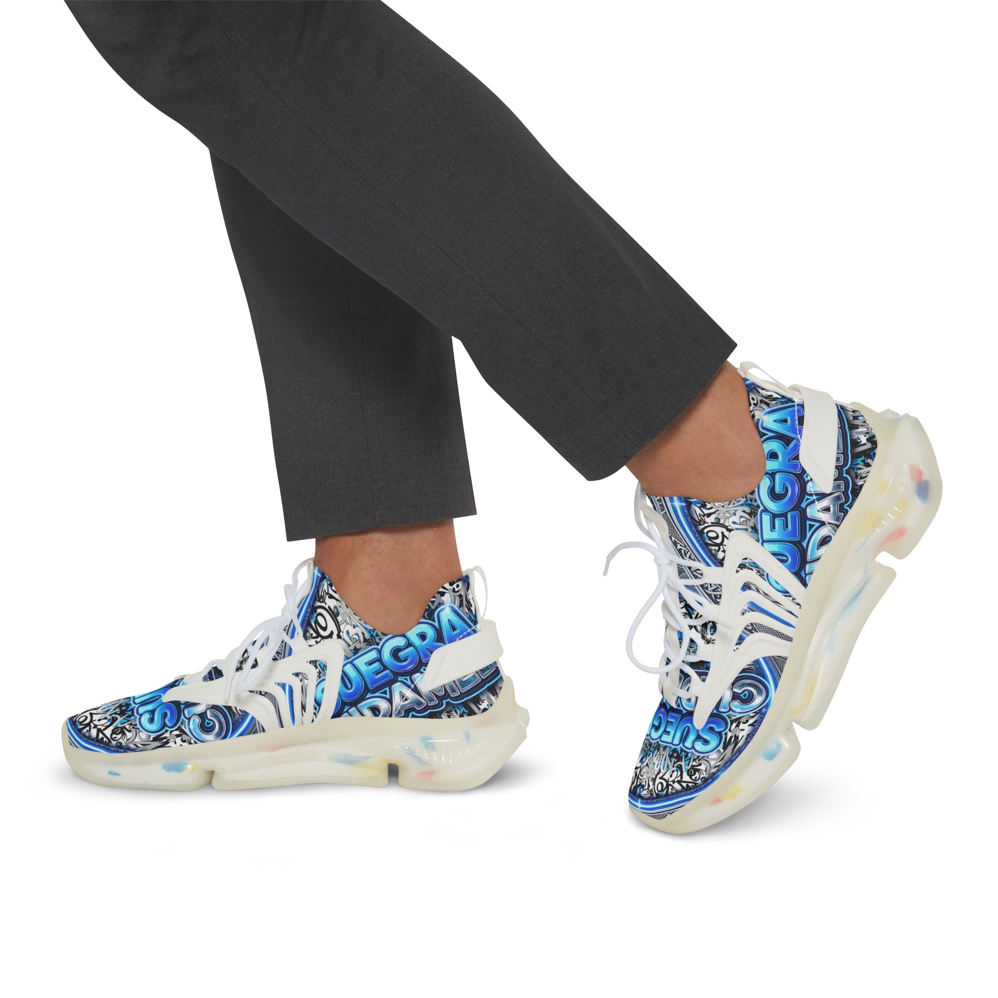 Mesh Sneakers — Blue 'SUEGRA CUIDAMELA' Graphic Athletic Shoes