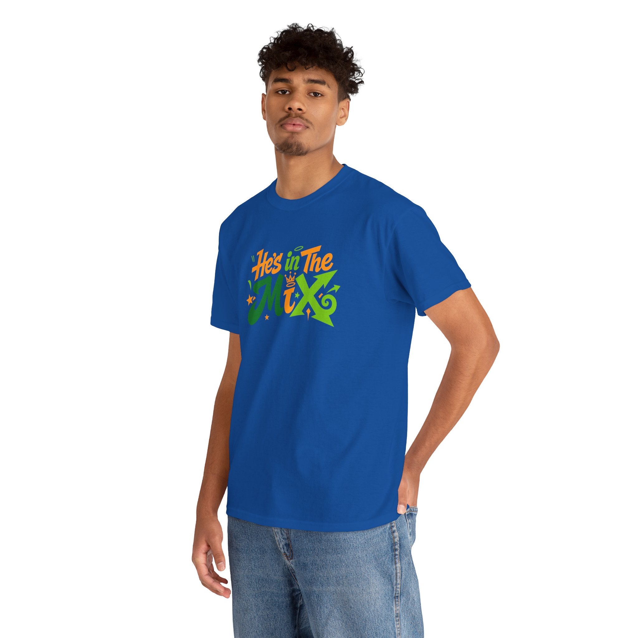 "He's in the Mix" T-Shirt — Retro Green & Orange DJ/Music Tee