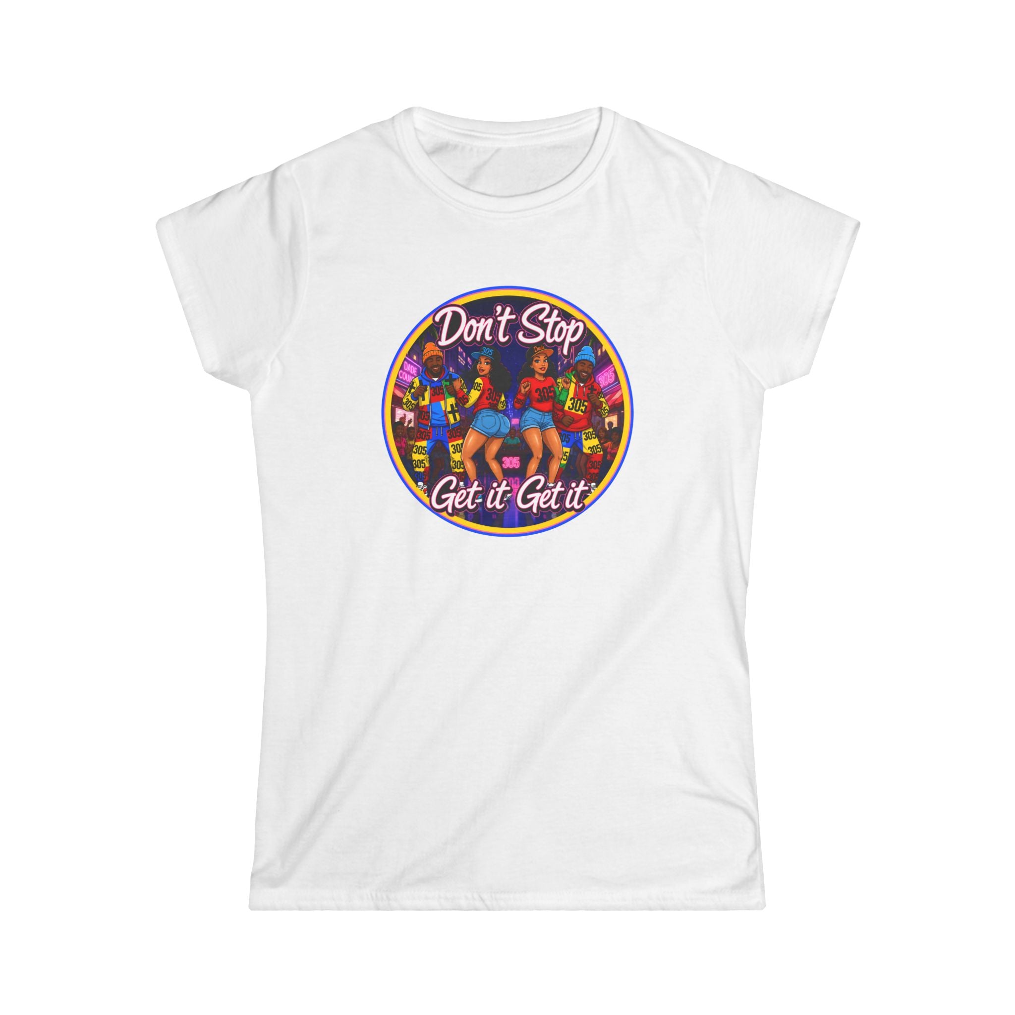 "Don’t Stop Get It Get It" Women’s Tee – Retro Dance Party Graphic Shirt