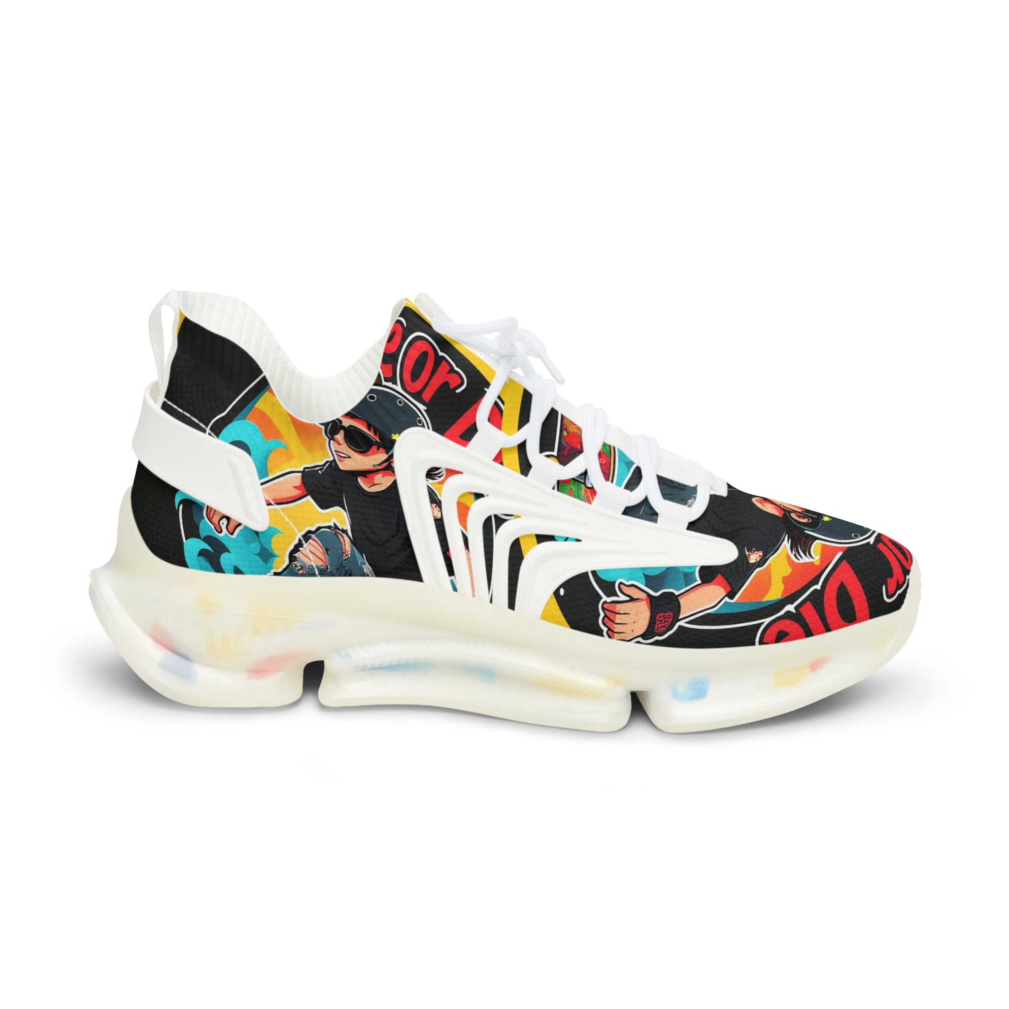 Retro Pop Graphic Men's Mesh Sneakers —"Skate Or Die"Colorful 90s Skate-Inspired Design