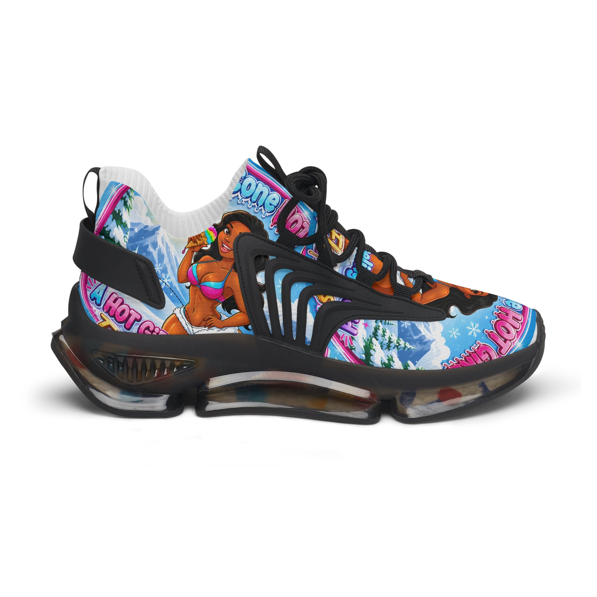 Mesh Sneakers —"Snow Cone Hot Girl " Tropical Ice Cream Girl Graphic