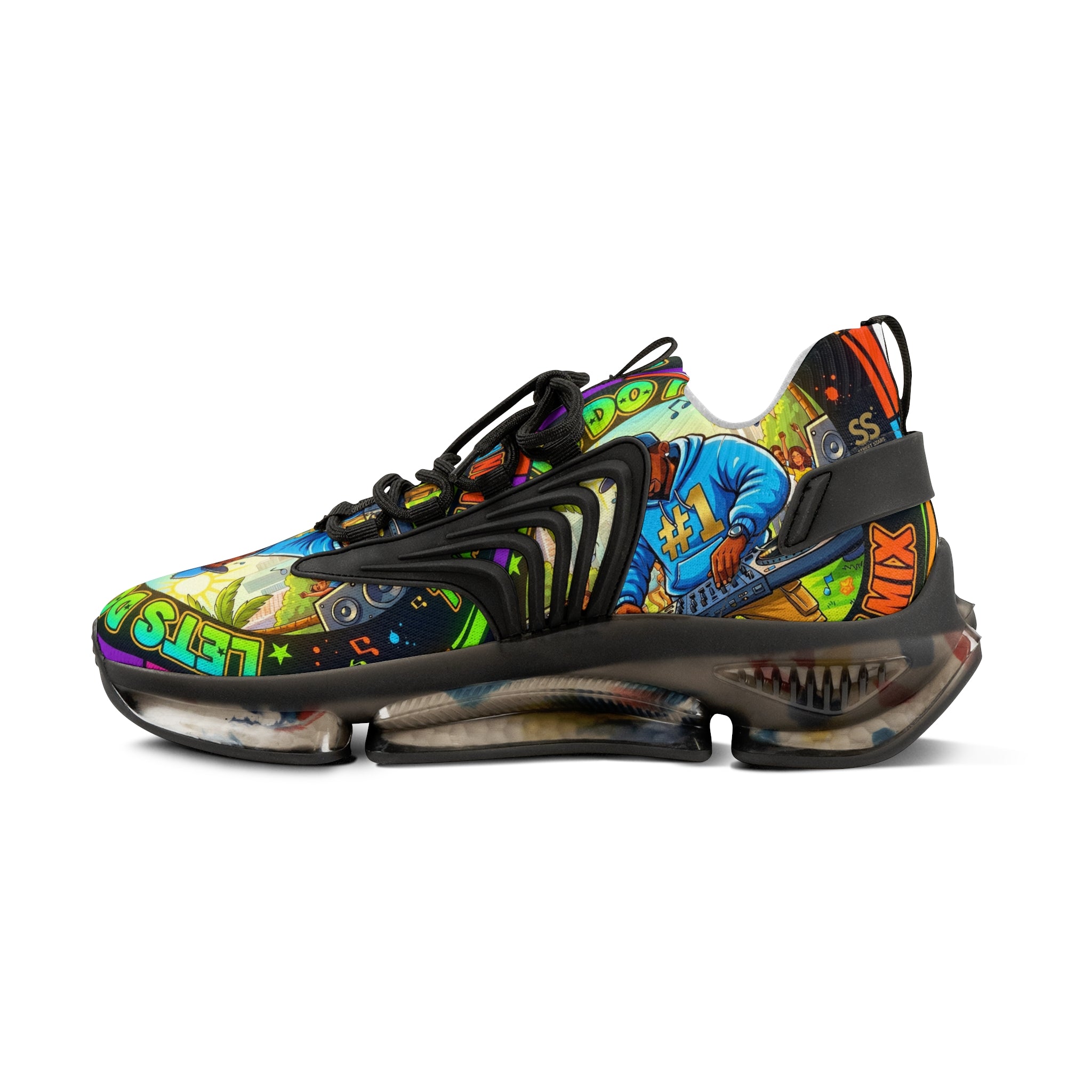 Men's Graphic Mesh Sneakers — " Lets Do It DJ" Colorful Retro DJ Street Style