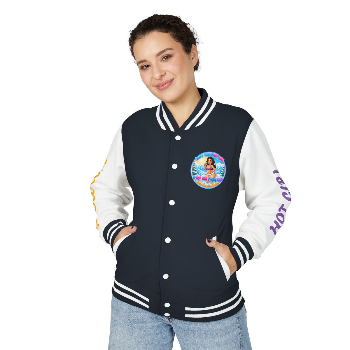 Letterman Jacket — 'SnowCone, Hot Girl' Retro Beach Graphic