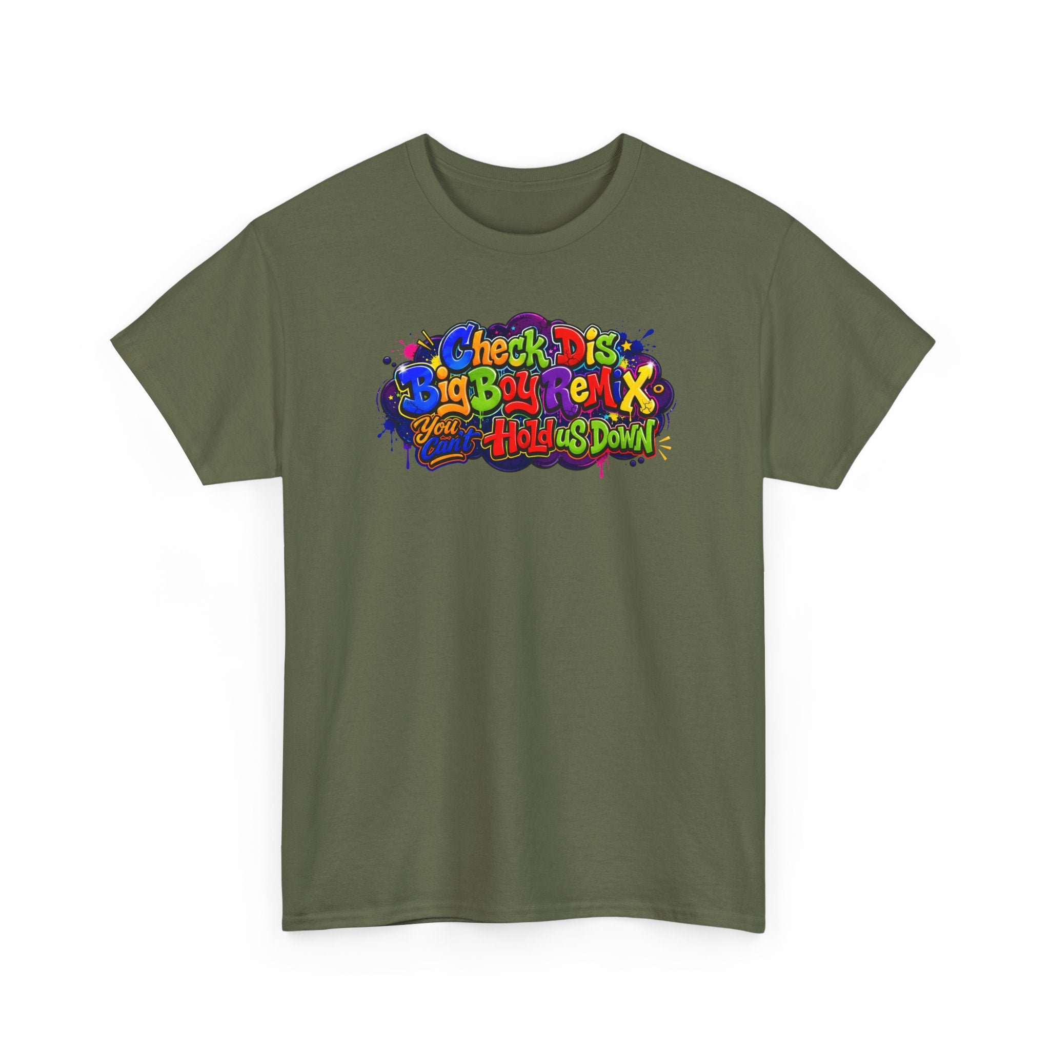 Graphic Tee — Colorful 'Check Dis Big Boy Remix' Retro Street Art T-Shirt