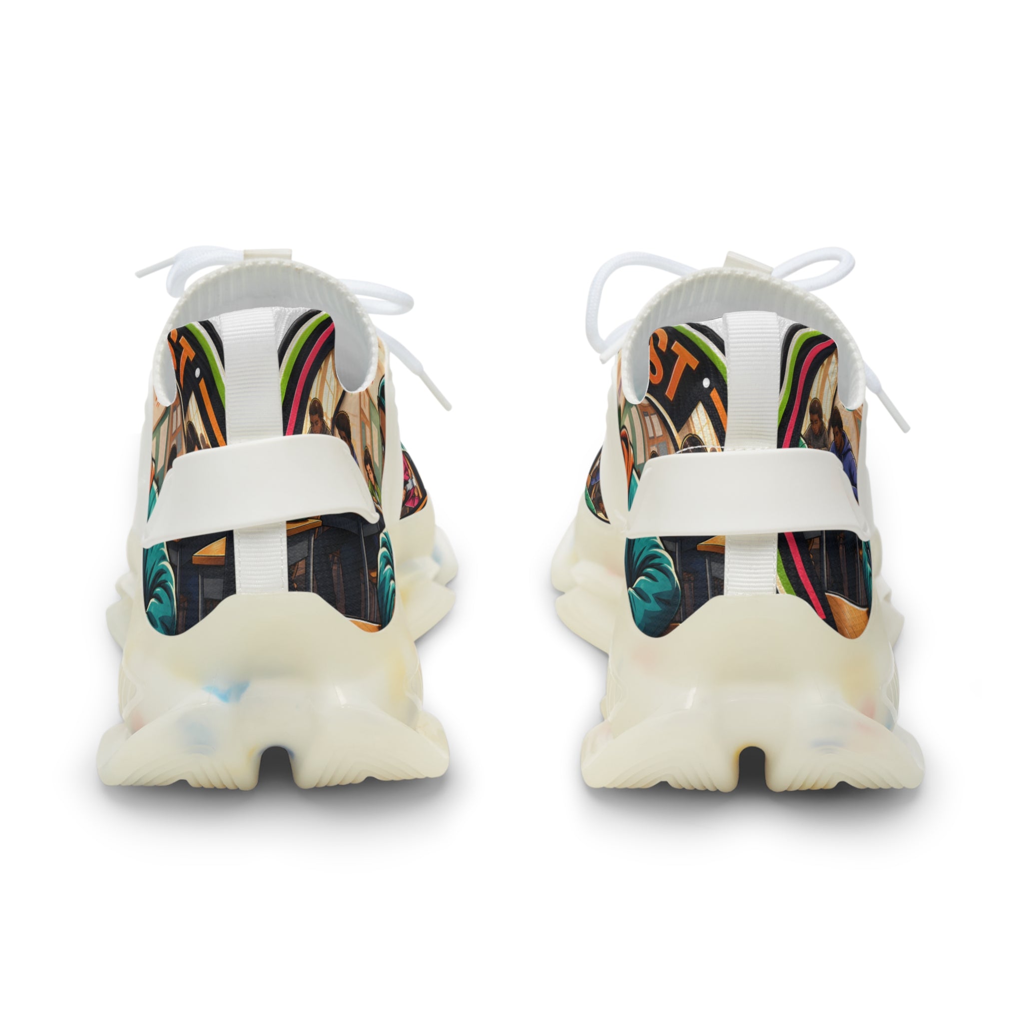Men's Mesh Sneakers — Colorful Urban Art Graphic Trainers with 'Im Cheating On My Test' Design